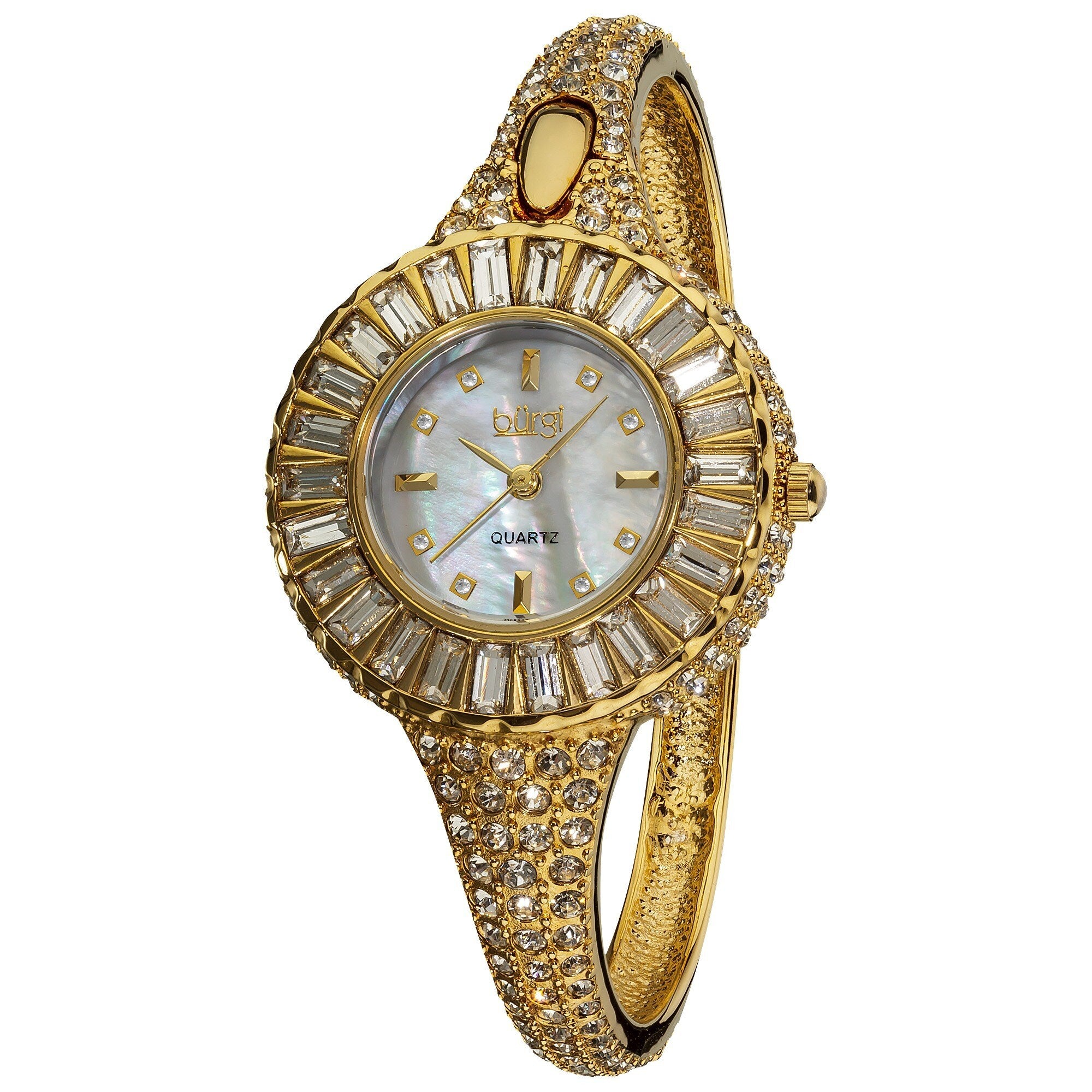 Burgi Womens Sizzling Diamond And Crystal Goldtone Bangle Watch