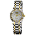 Burgi Womens Stainless Steel Pave Pattern Diamond Two Tone Bracelet Watch Silver