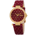 Burgi Womens Swarovski Crystals Quartz Quilted Design Leather Strap Watch Red