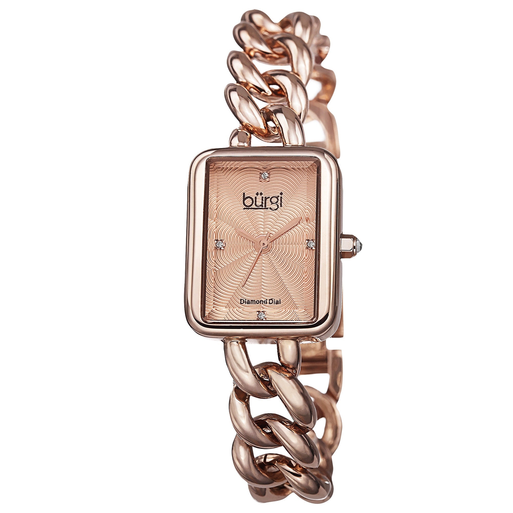 Burgi Womens Swiss Quartz Diamond Chain Link Rose Tone Bracelet Watch