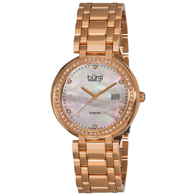 Burgi Womens Swiss Quartz Diamond Rose Tone Bracelet Watch