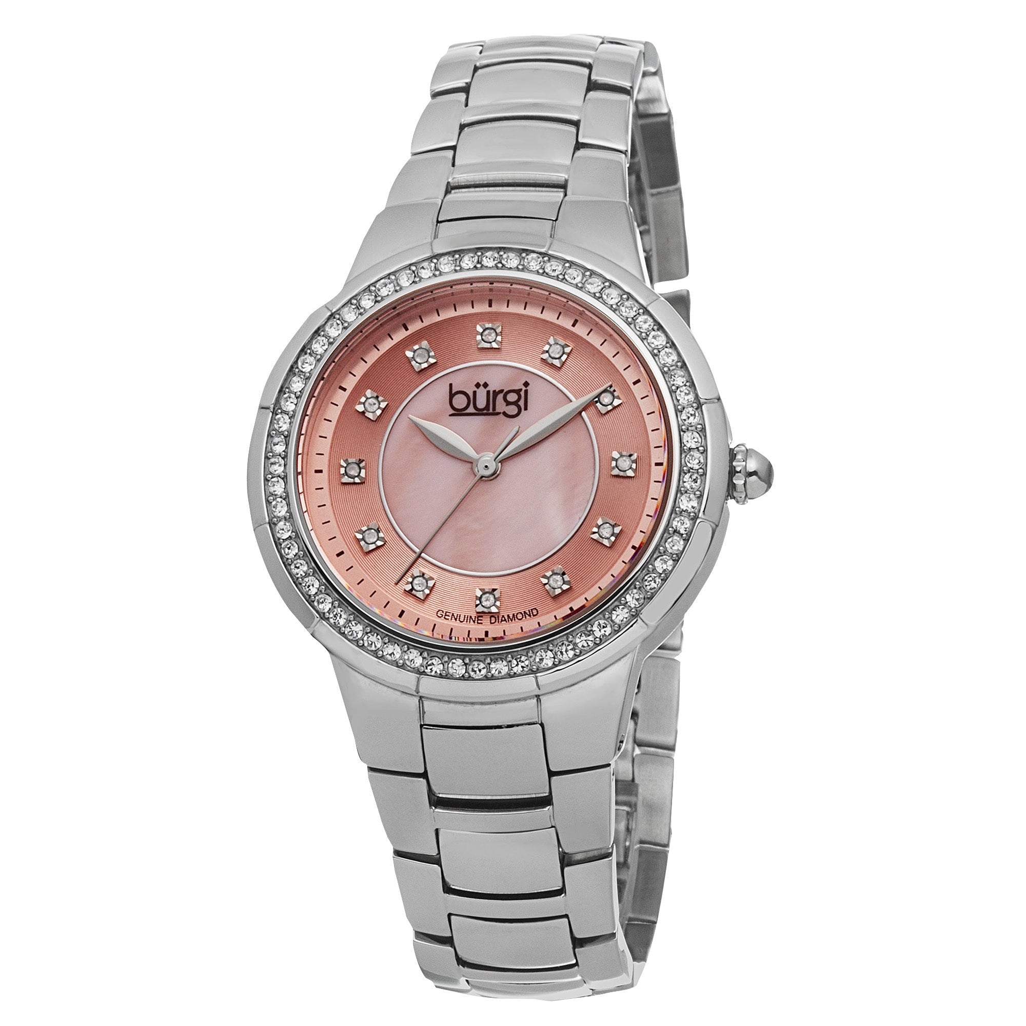 Burgi Womens Swiss Quartz Diamond Stainless Steel Pink Bracelet Watch
