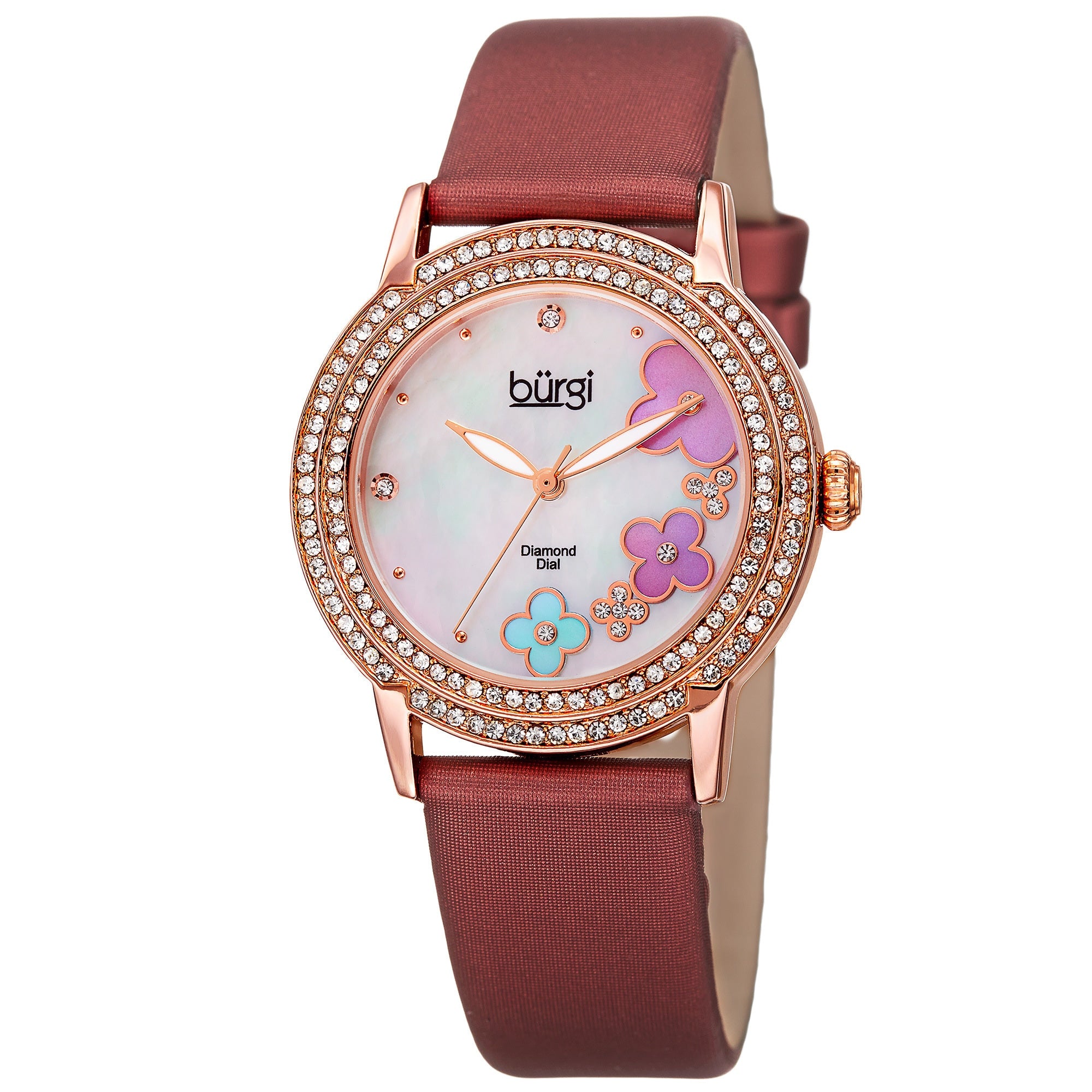 Burgi Womens Swiss Quartz Floral Swarovski Crystal Strap Watch Gold