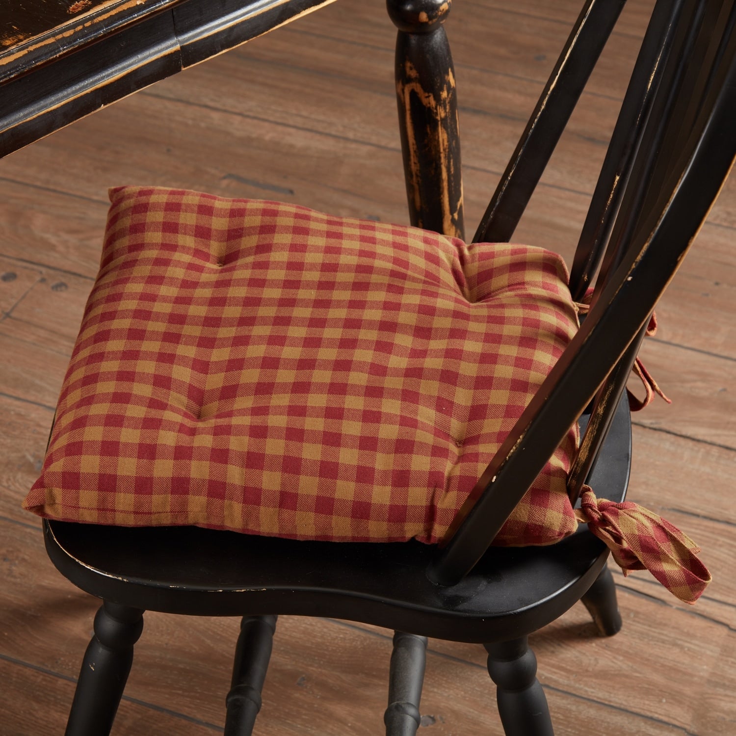 Vhc Burgundy Check Red Primitive Classic Country Tabletop Kitchen Chair Pad