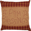 Burgundy Check Prim Blessings Pillow 12X12
