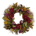 Burgundy Mums And Pomegranate Spiral Vine Wreath 28 Unlit