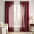 Burgundy Sheer Window Rod Pocket Curtain Set 90 Inches Long 2 Panels
