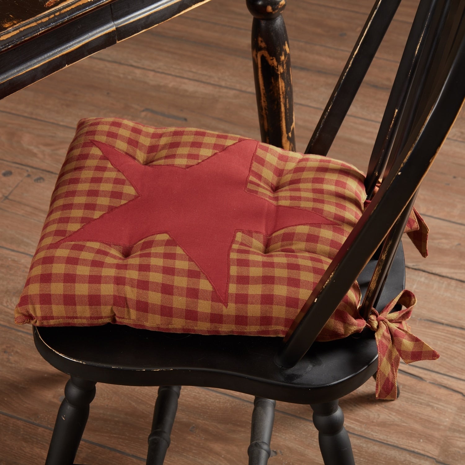 Vhc Burgundy Star Red Primitive Classic Country Tabletop Kitchen Chair Pad