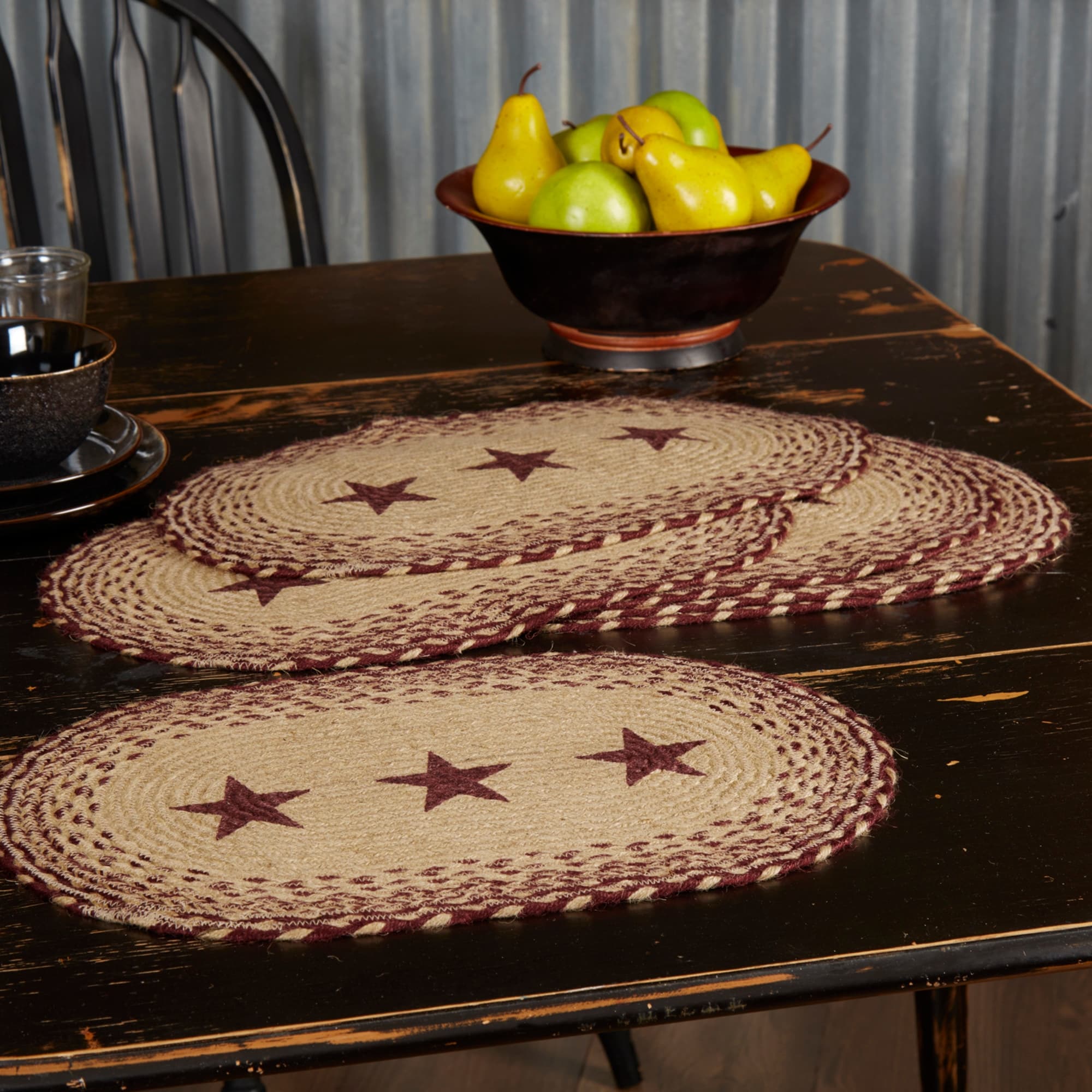 Burgundy Tan Jute Stencil Stars Placemat Set Of 6