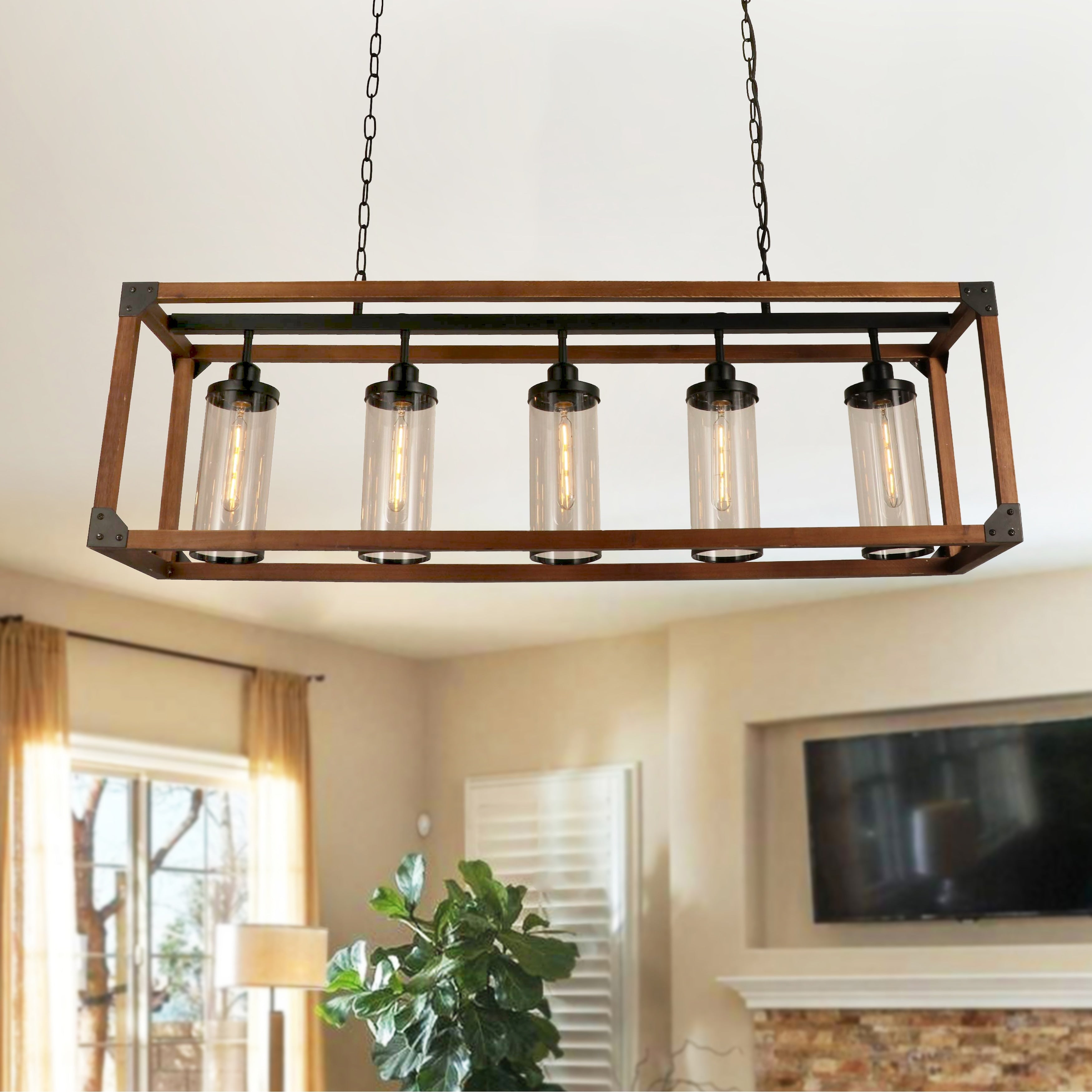 Buris Imitation Wood Forged Black 5 Light Chandelier