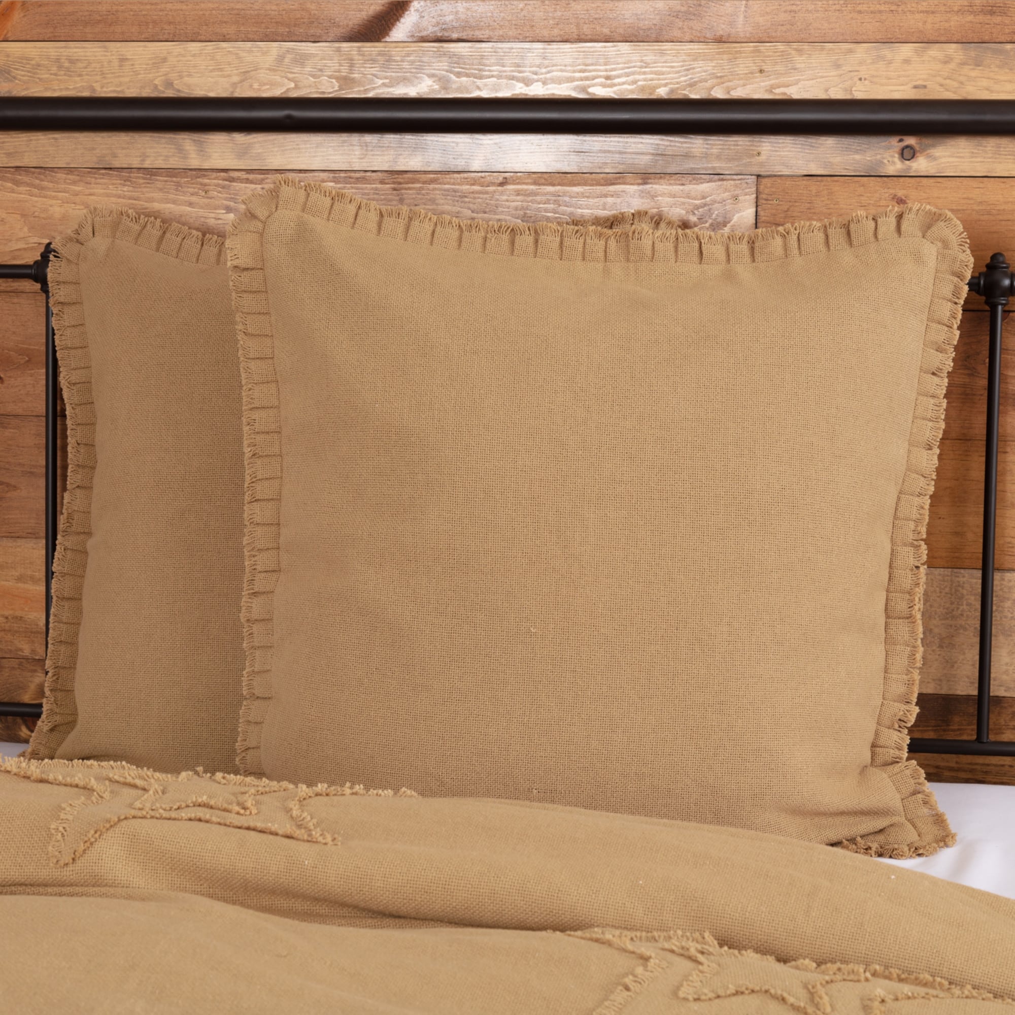 Vhc Antique Creme White Farmhouse French Country Bedding Burlap Vintage Fringed Ruffle Solid Euro Sham