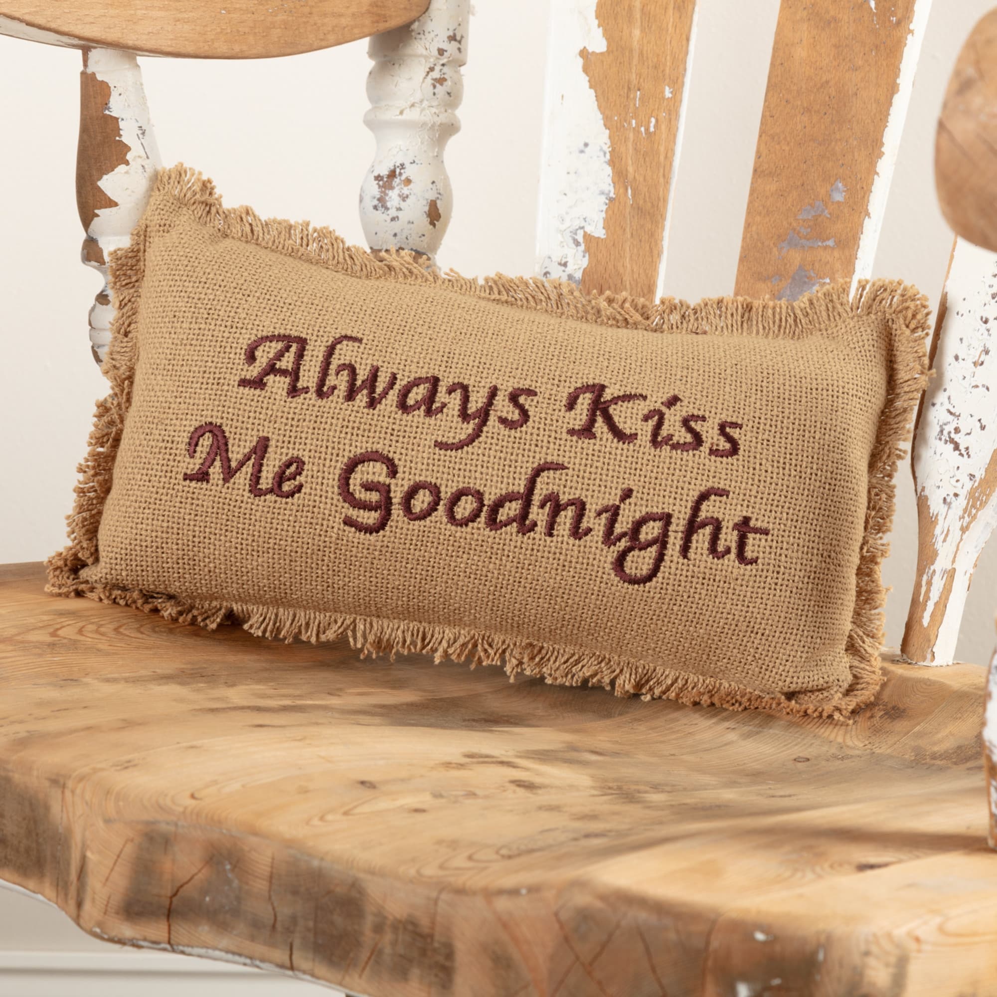 Burlap Natural Always Kiss Me Goodnight 7 X 13 Pillow