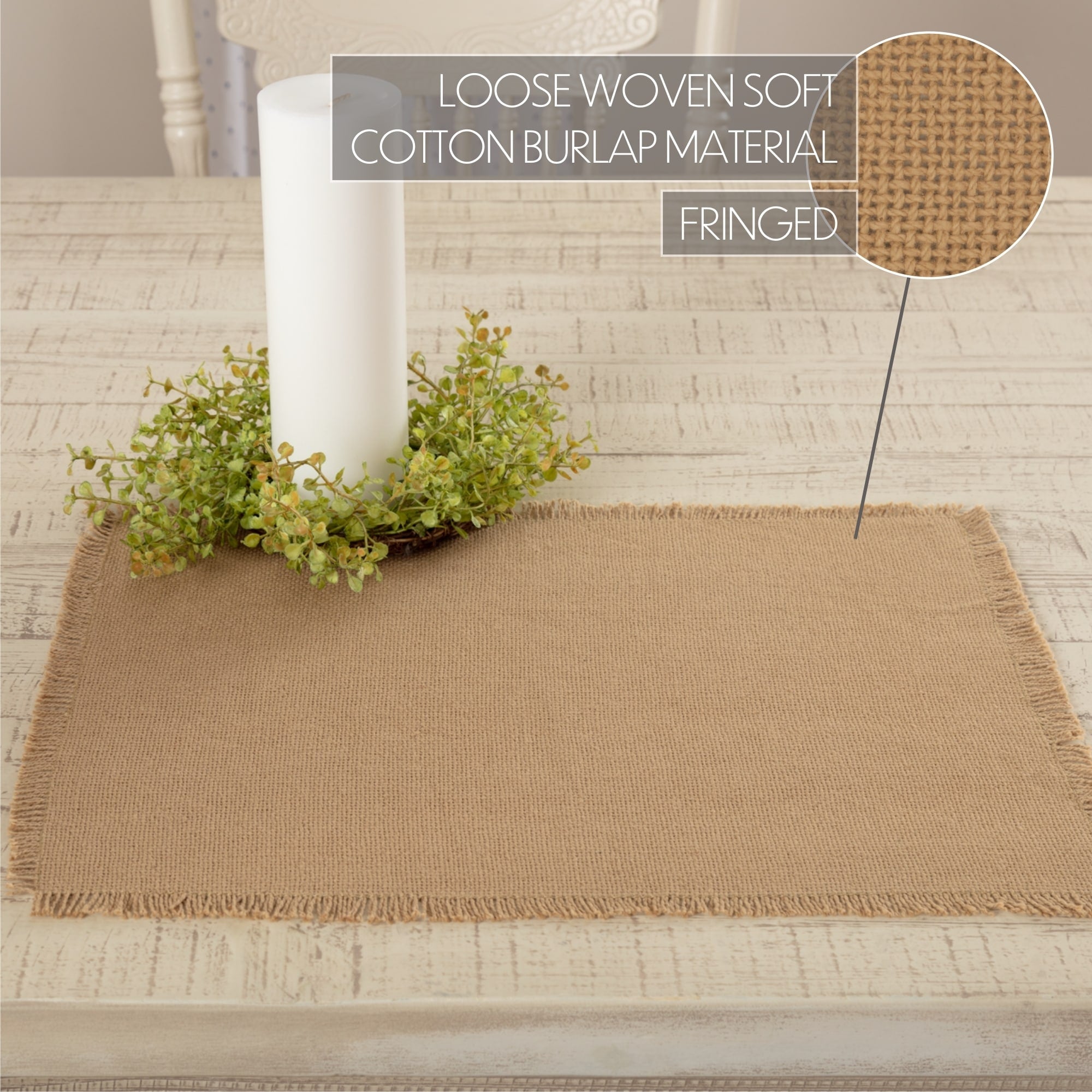 Burlap Natural Fringed Placemat Set Of 6