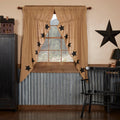 Burlap W Stencil Stars Prairie Curtain Set 63 X 36