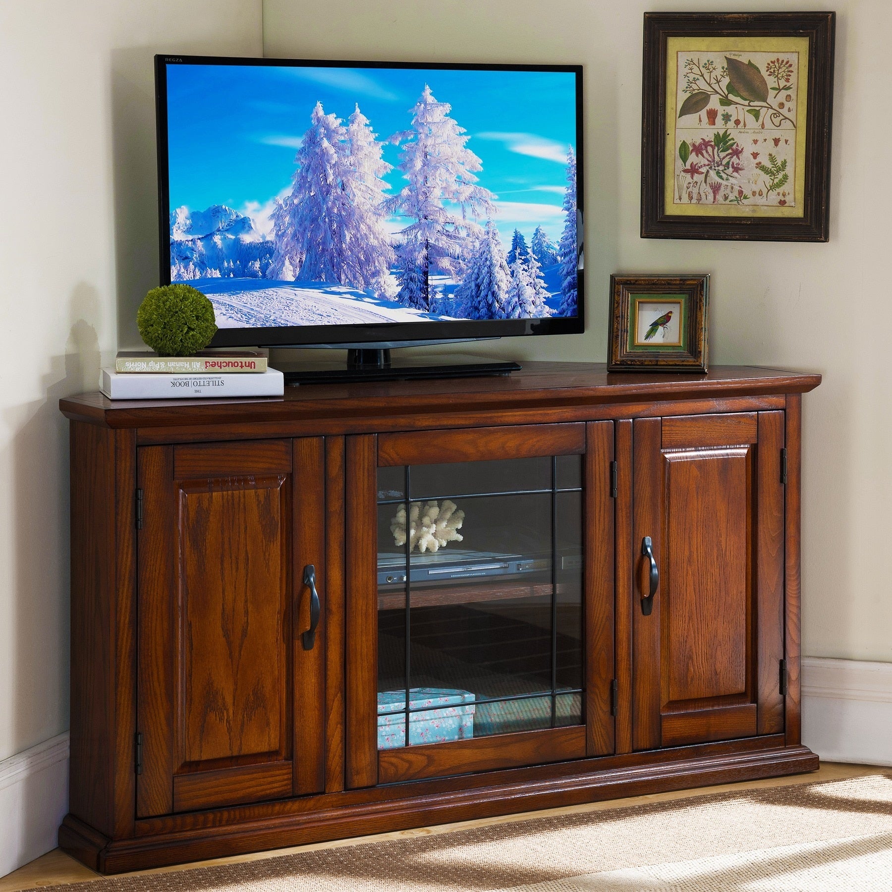 Burnished Oak 50 Inch Tv Stand And Media Corner Console