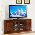 Burnished Oak Finish Wood And Leaded Glass 56 Inch Corner Tv Stand