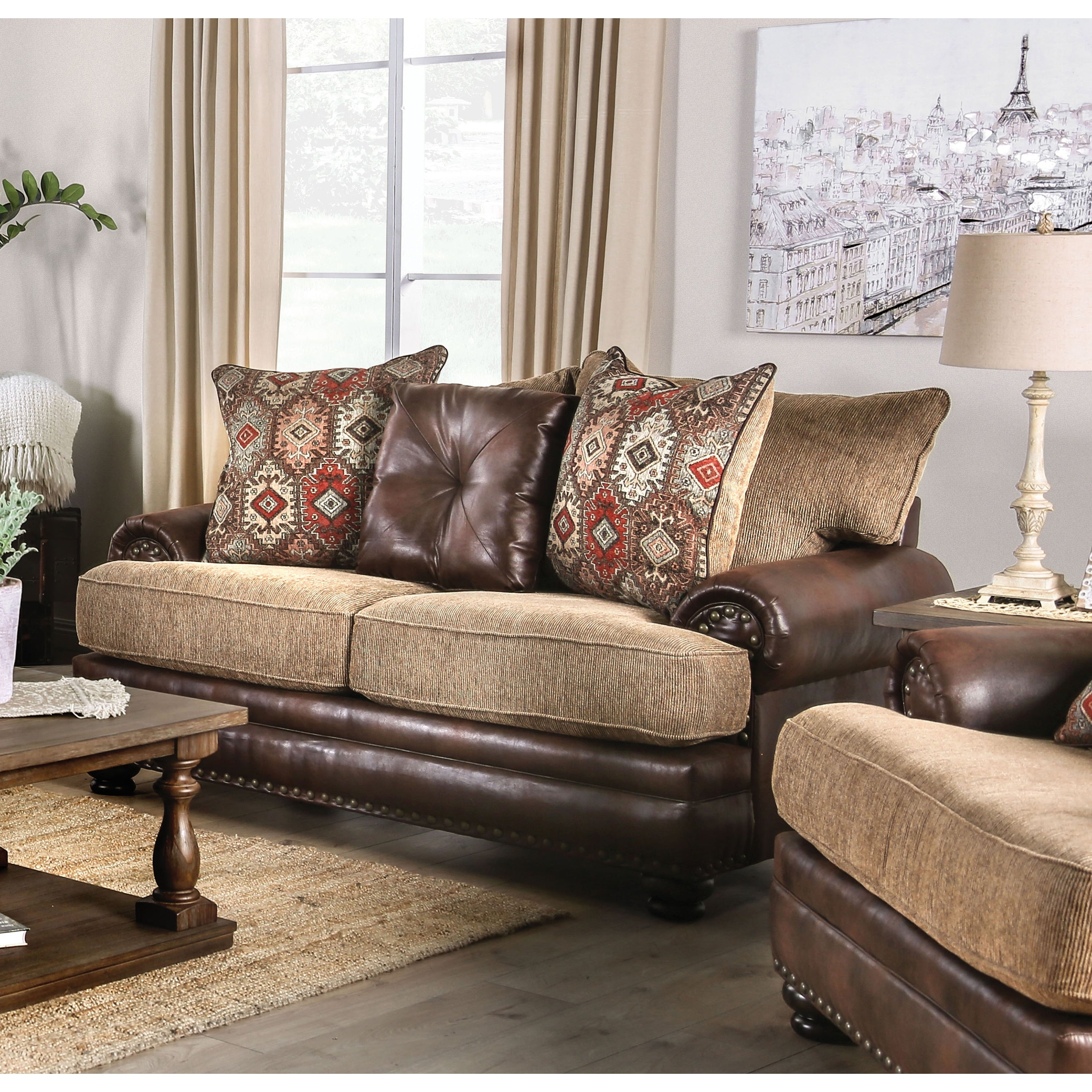 Furniture Of America Burton Traditional Brown Leatherette Loveseat
