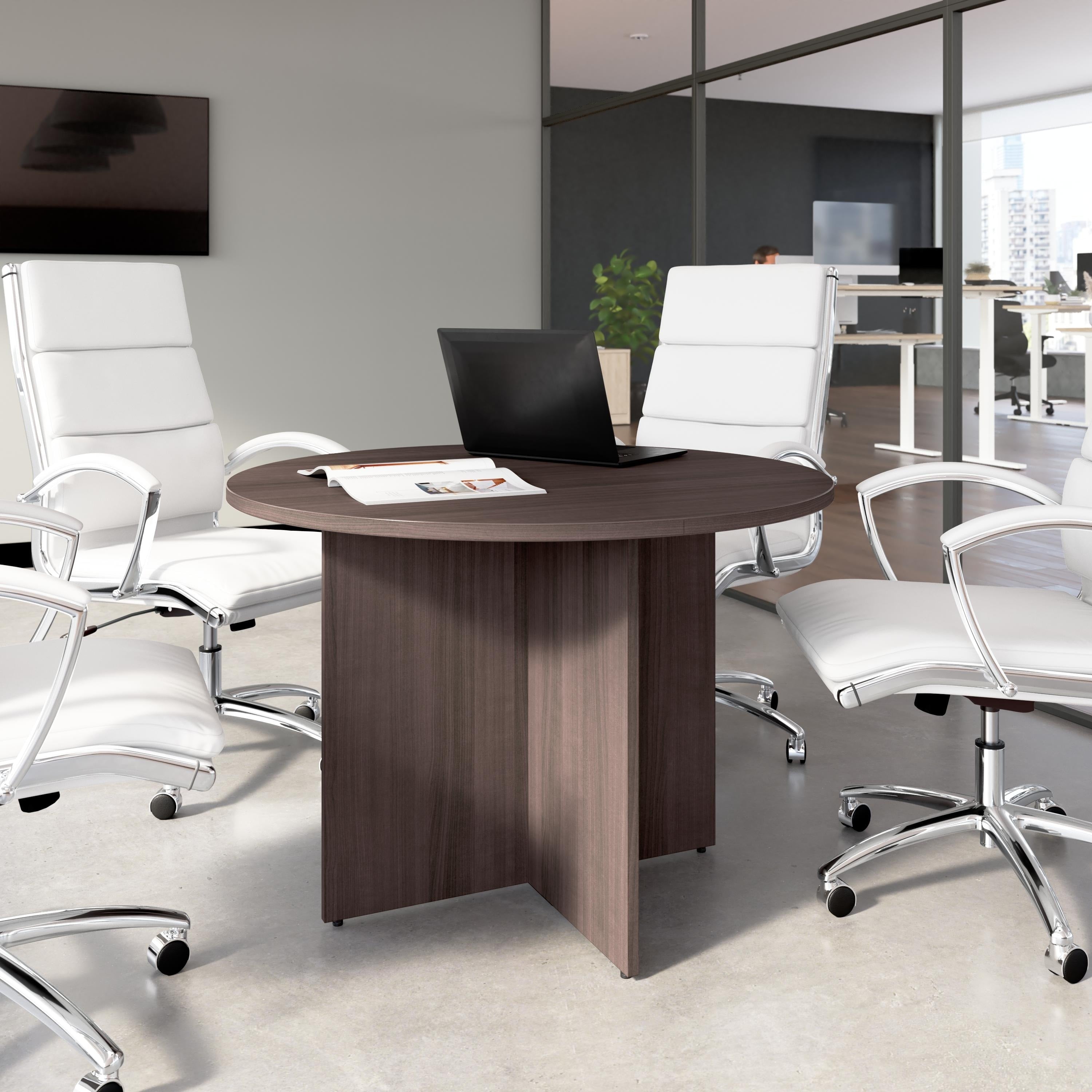Bush Business 42W Round Conference Table With Wood Base In Storm Gray