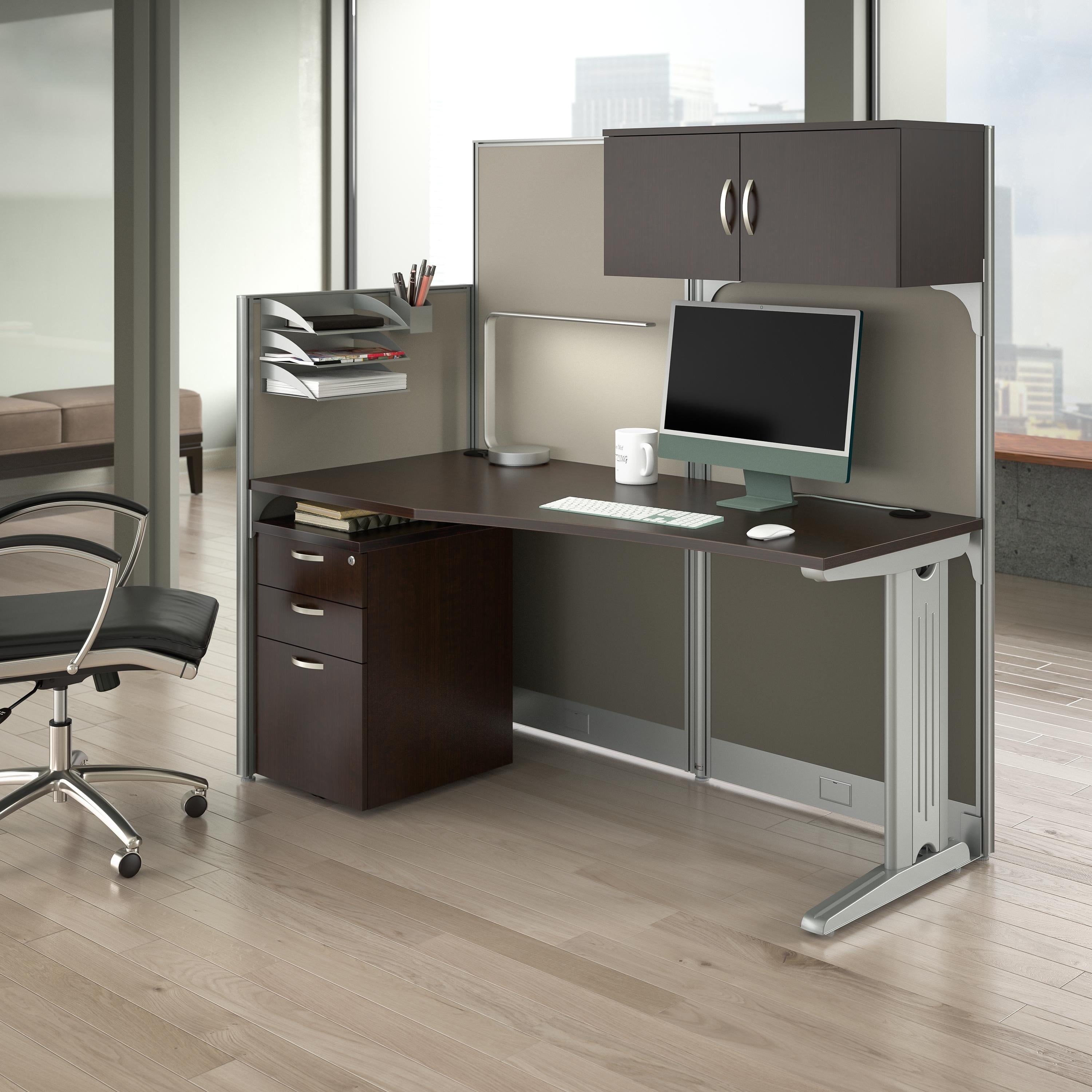 Bush Business Furniture Office In An Hour 65W X 33D Cubicle Workstation With Storage In Mocha Cherry