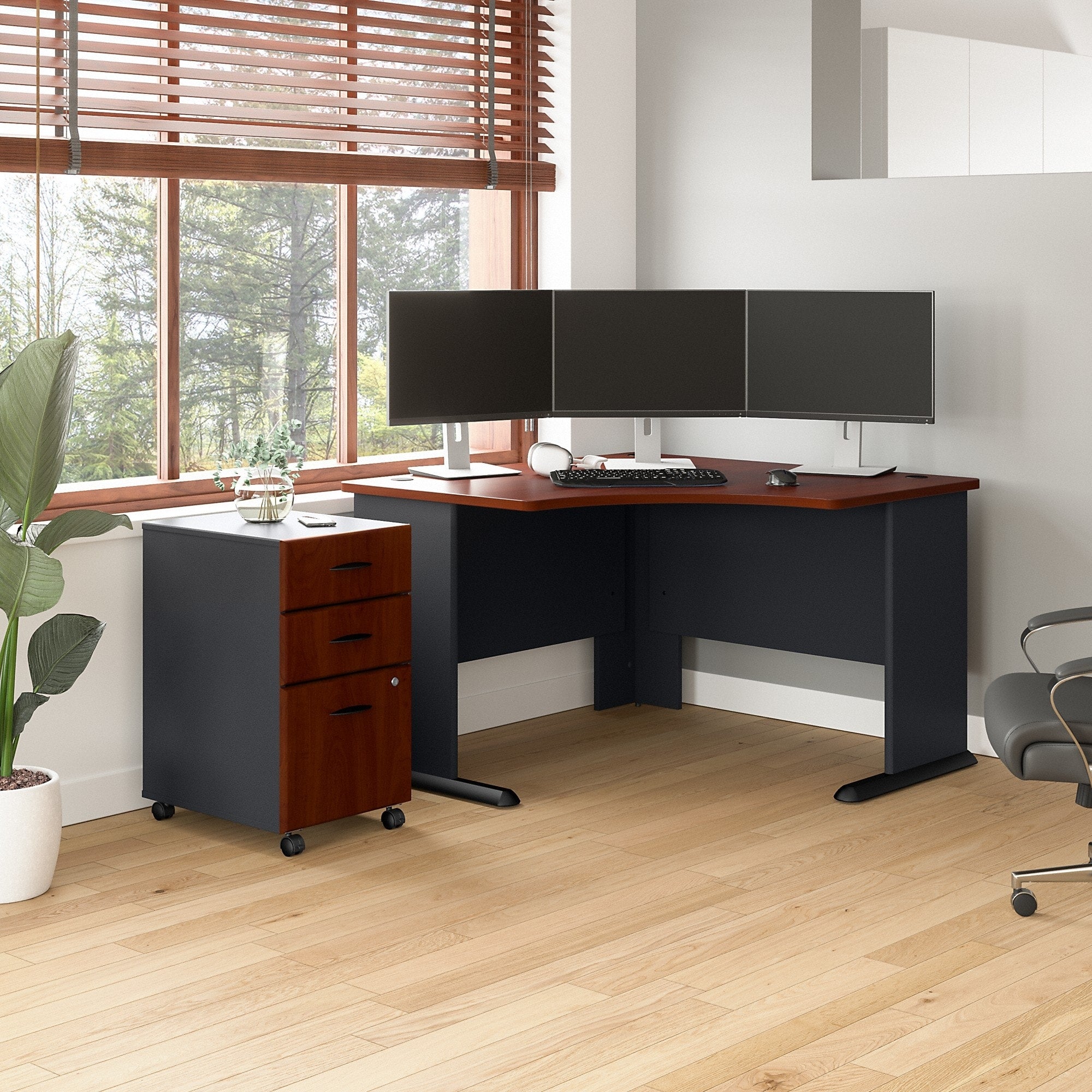 Bush Business Series A 48W Corner Desk With Mobile File Cabinet In Oak