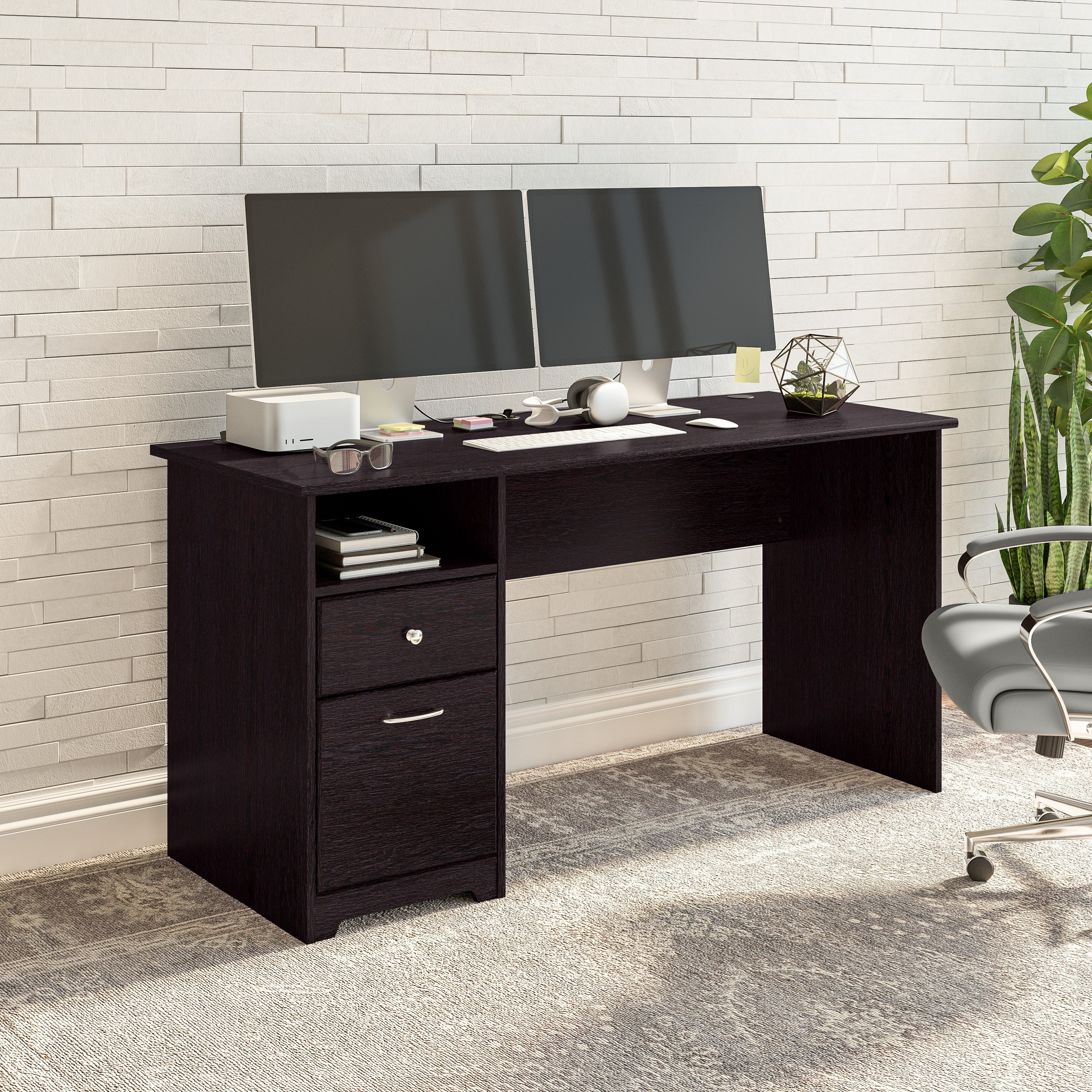 Porch Den Hale 60W Computer Desk With Drawers In Espresso Oak