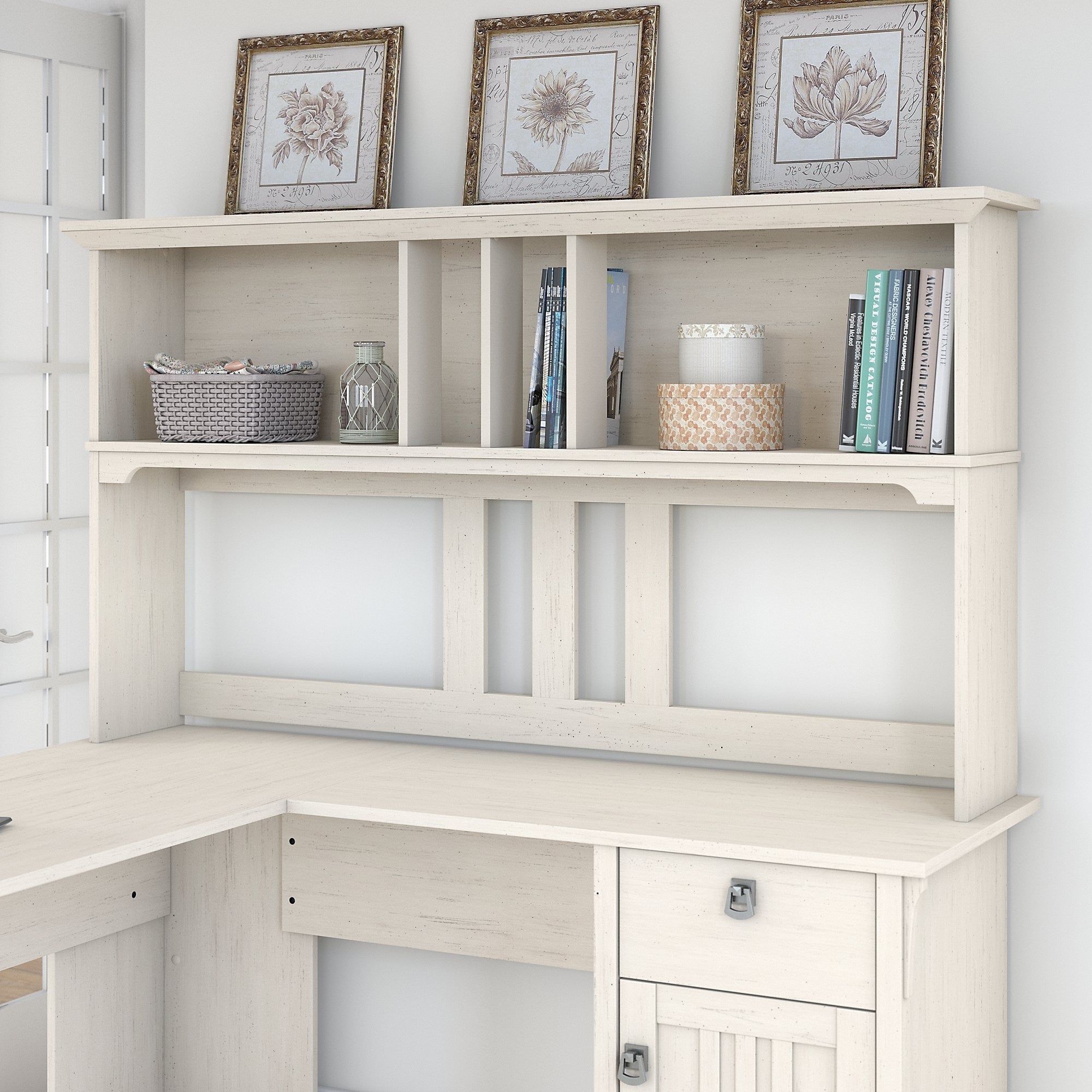 Bush Furniture Salinas 60W Hutch For L Shaped Desk In Antique White