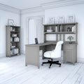 The Gray Barn Lowbridge Cape Cod Grey L Shaped Desk With Hutch And 5 Shelf Bookcase