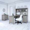 The Gray Barn Lowbridge Cape Cod Grey L Shaped Desk With Hutch And Lateral File Cabinet