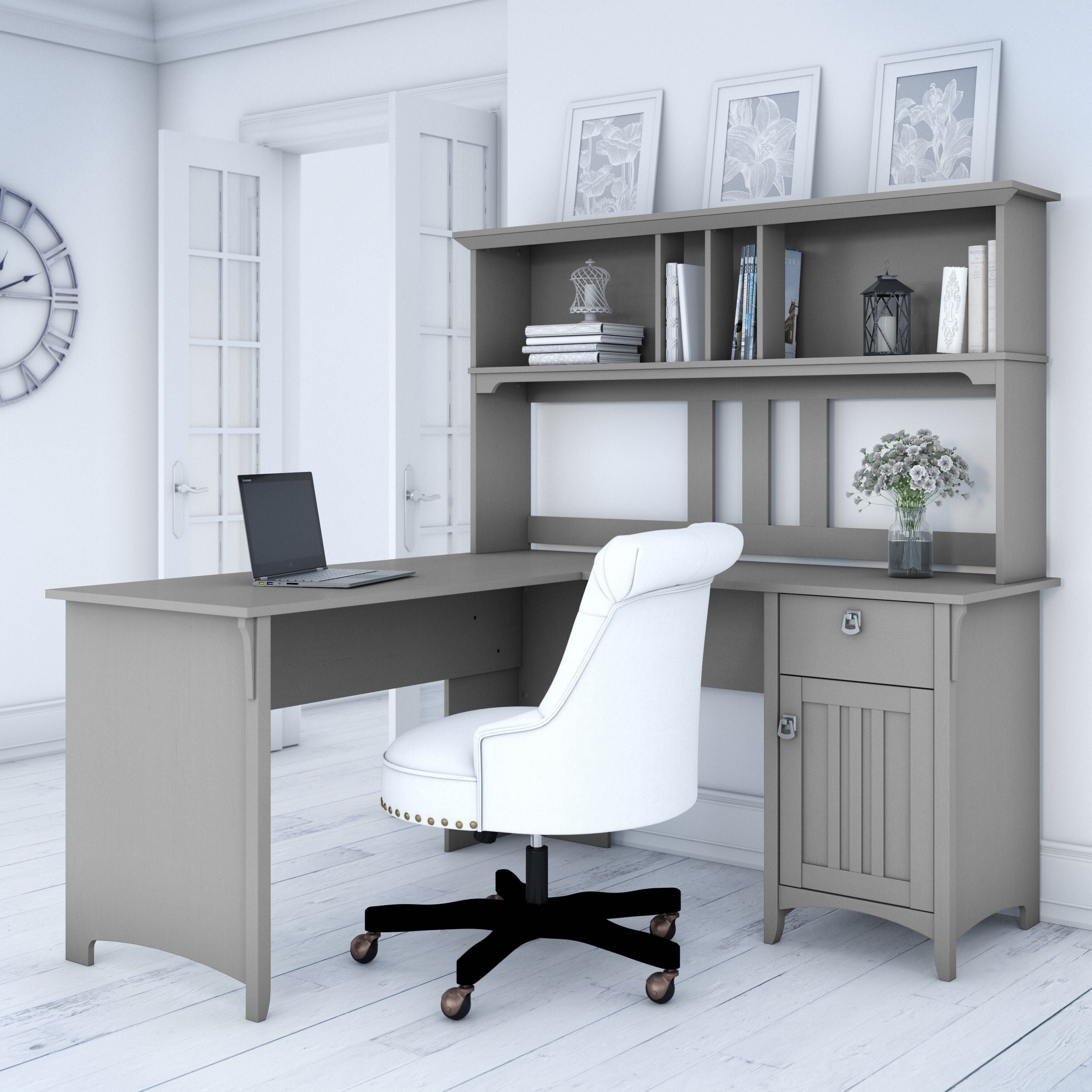 The Gray Barn Lowbridge Cape Cod Grey L Shaped Desk With Hutch