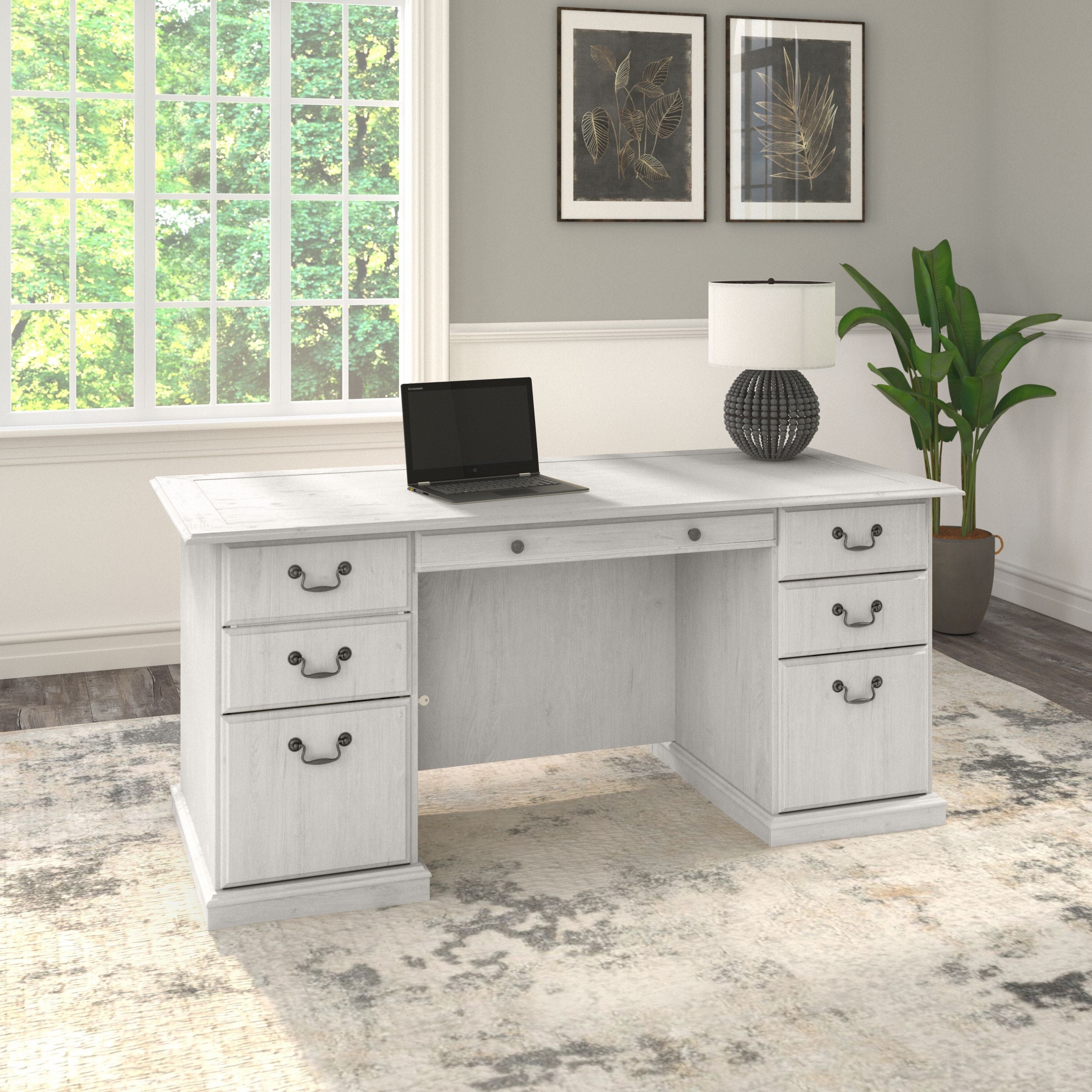 Saratoga Executive Desk By Bush Furniture In Harvest Cherry And Black