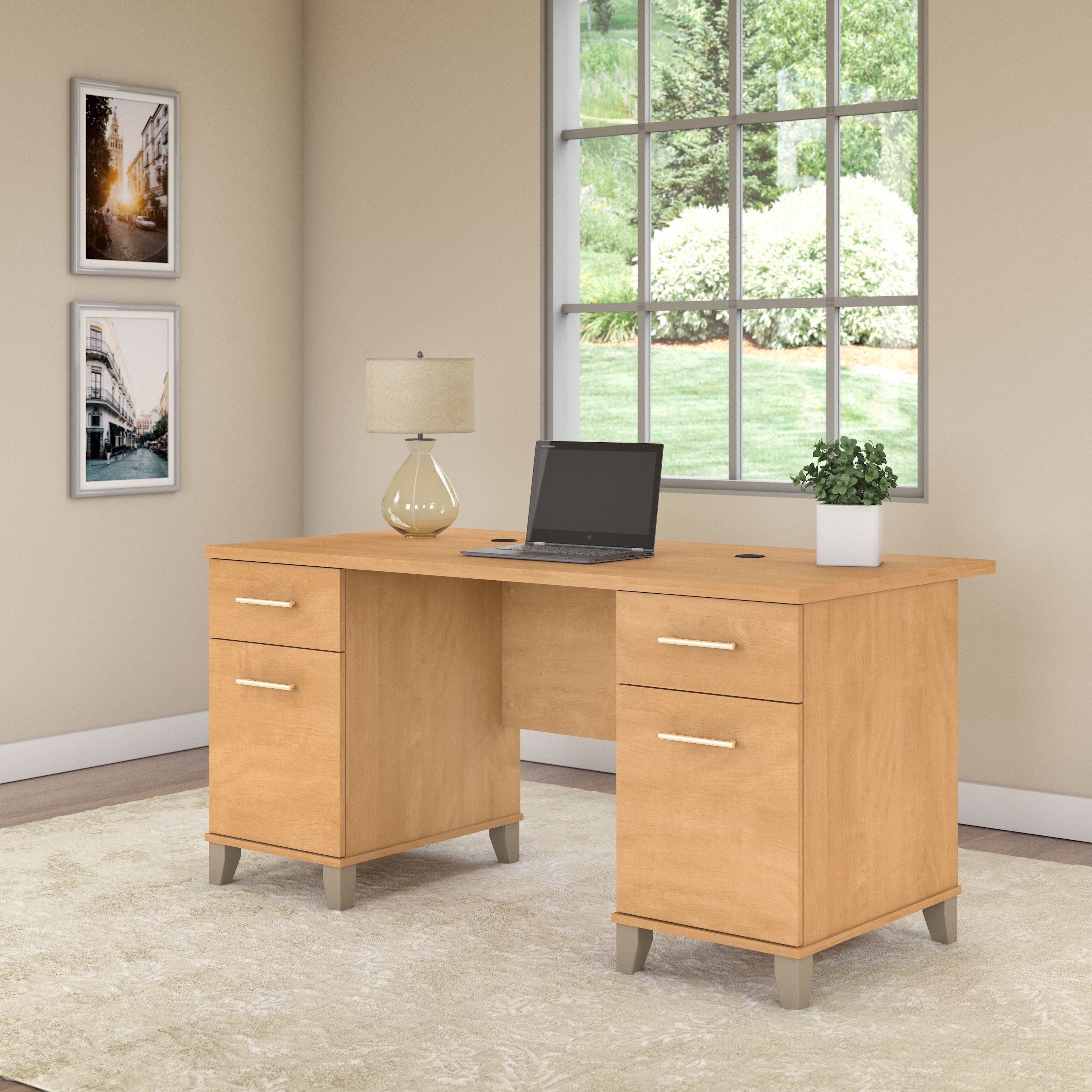 Somerset 60W Office Desk By Bush Furniture In Maple Cross
