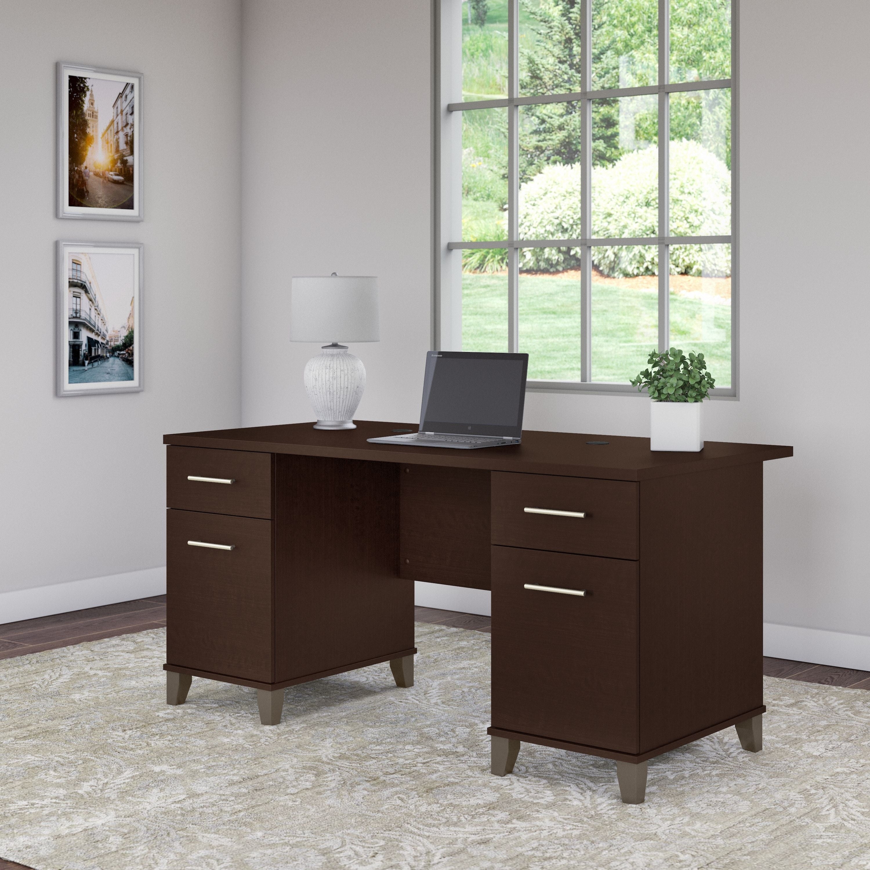 Somerset 60W Office Desk By Bush Furniture In Mocha Cherry