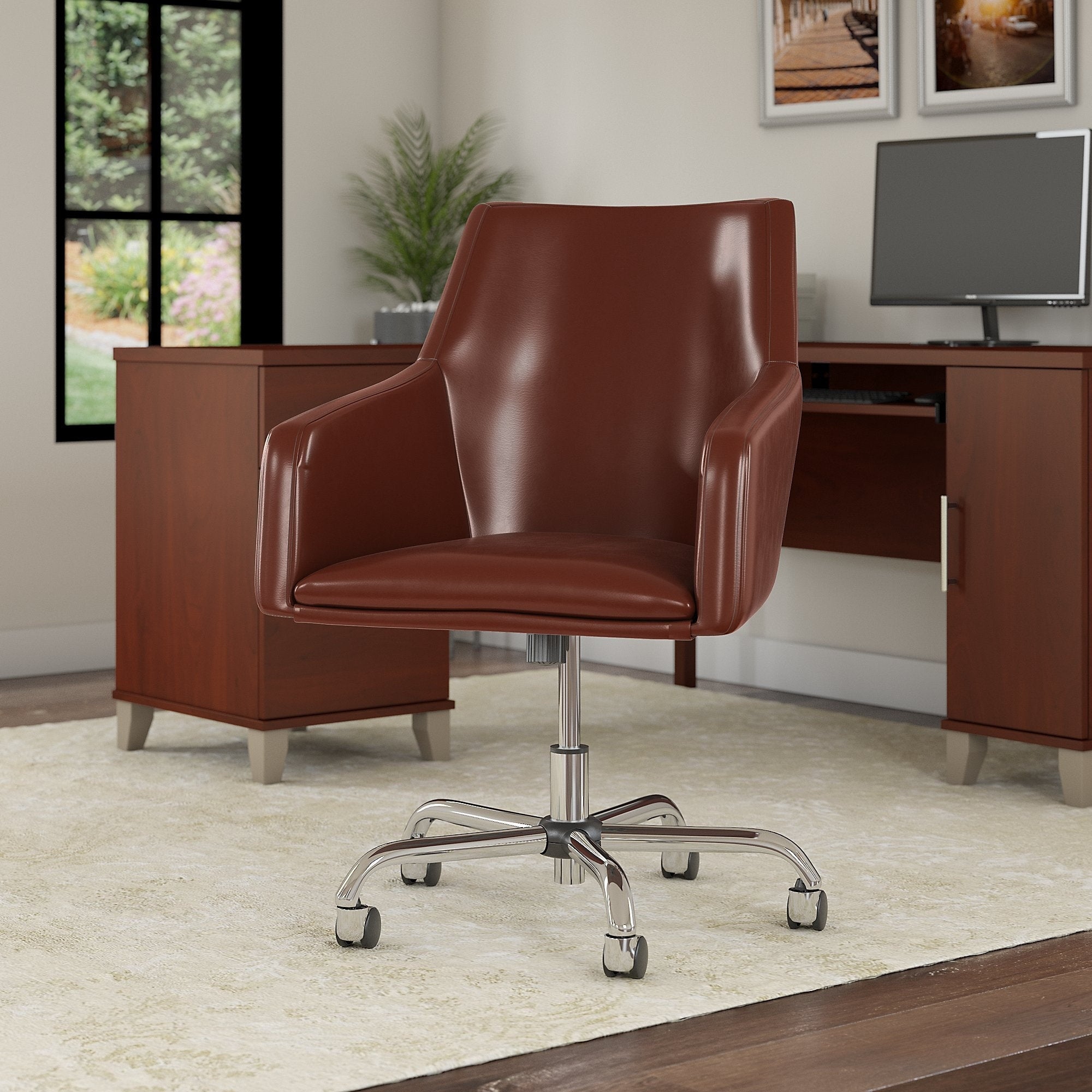 Bush Furniture Somerset Mid Back Leather Box Chair In Brown
