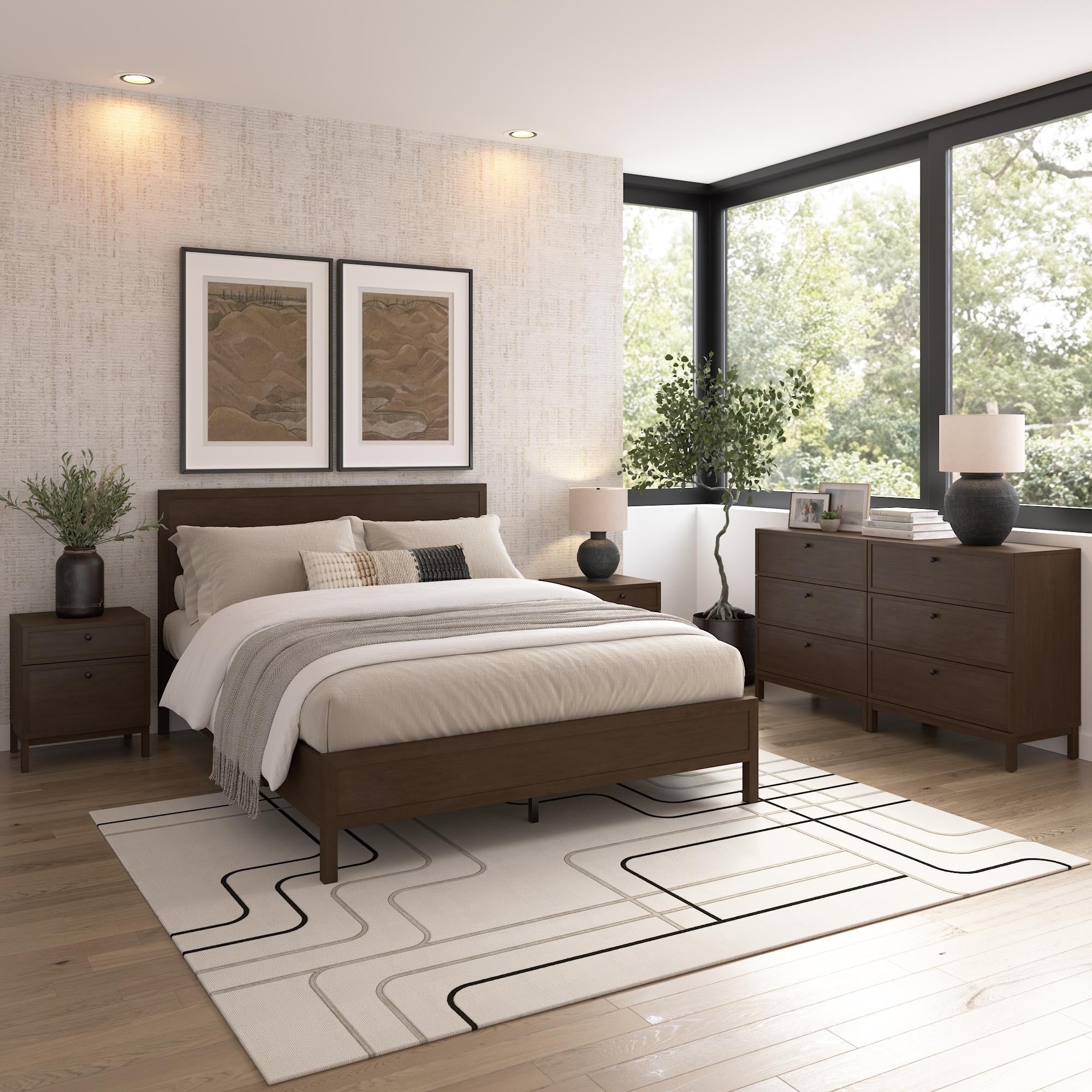 Bush Home Avery Queen Platform Bed With 3 Drawer Dresser And Nightstand Set