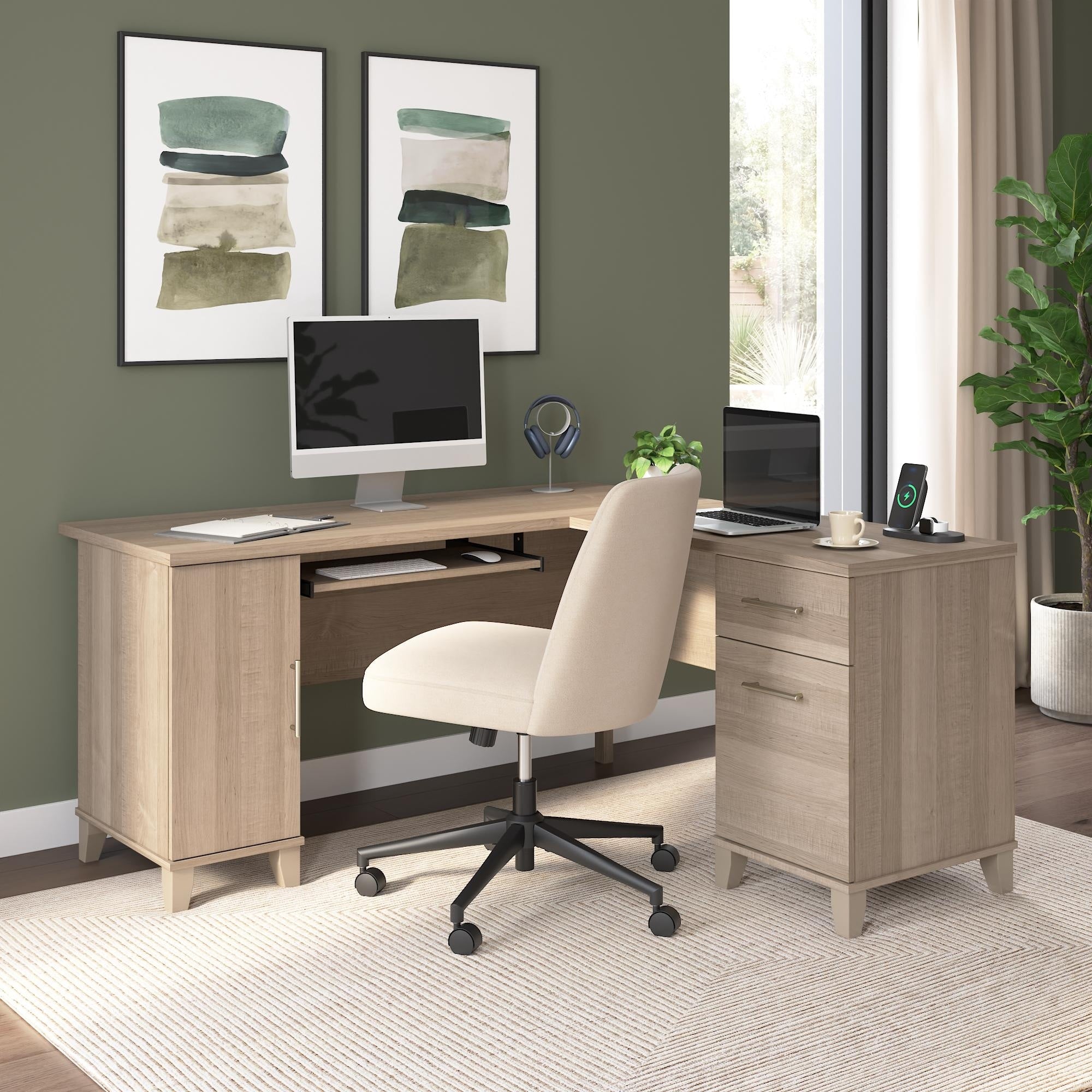 Bush Furniture Somerset 60W L Shaped Desk In Ash Gray