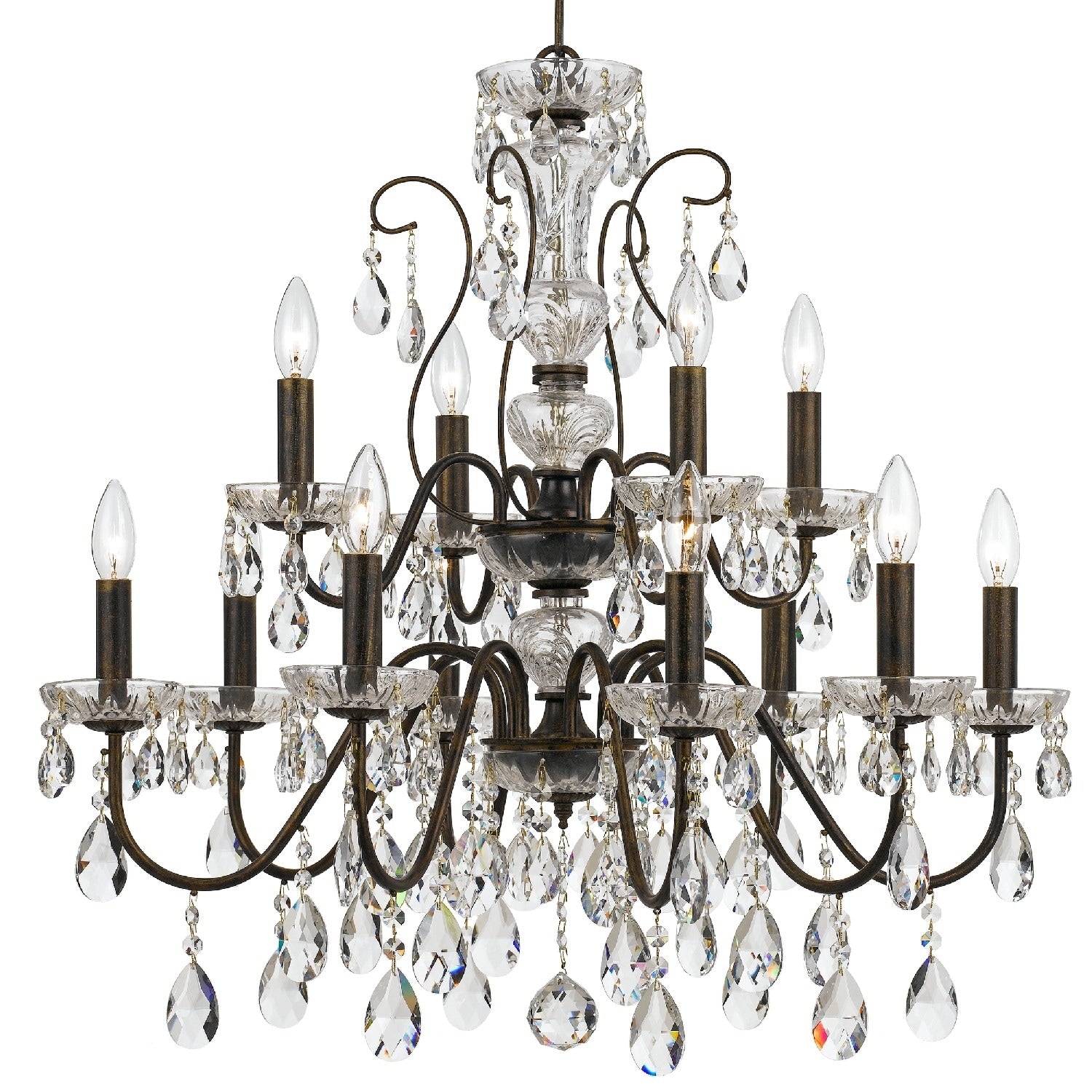 Crystorama Traditional 12 Light English Bronze Chandelier