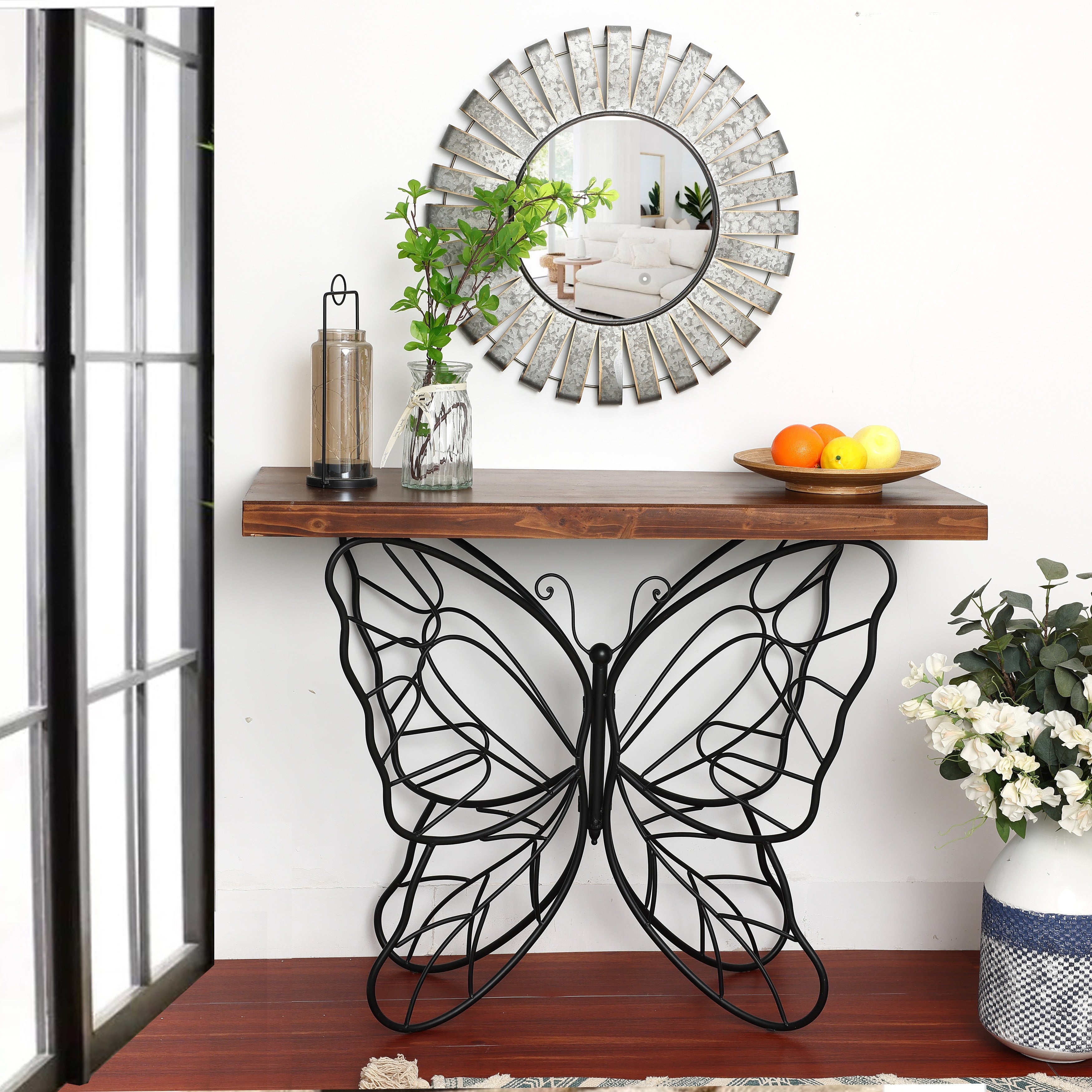 Butterfly Black And Brown Metal And Wood Accent Table