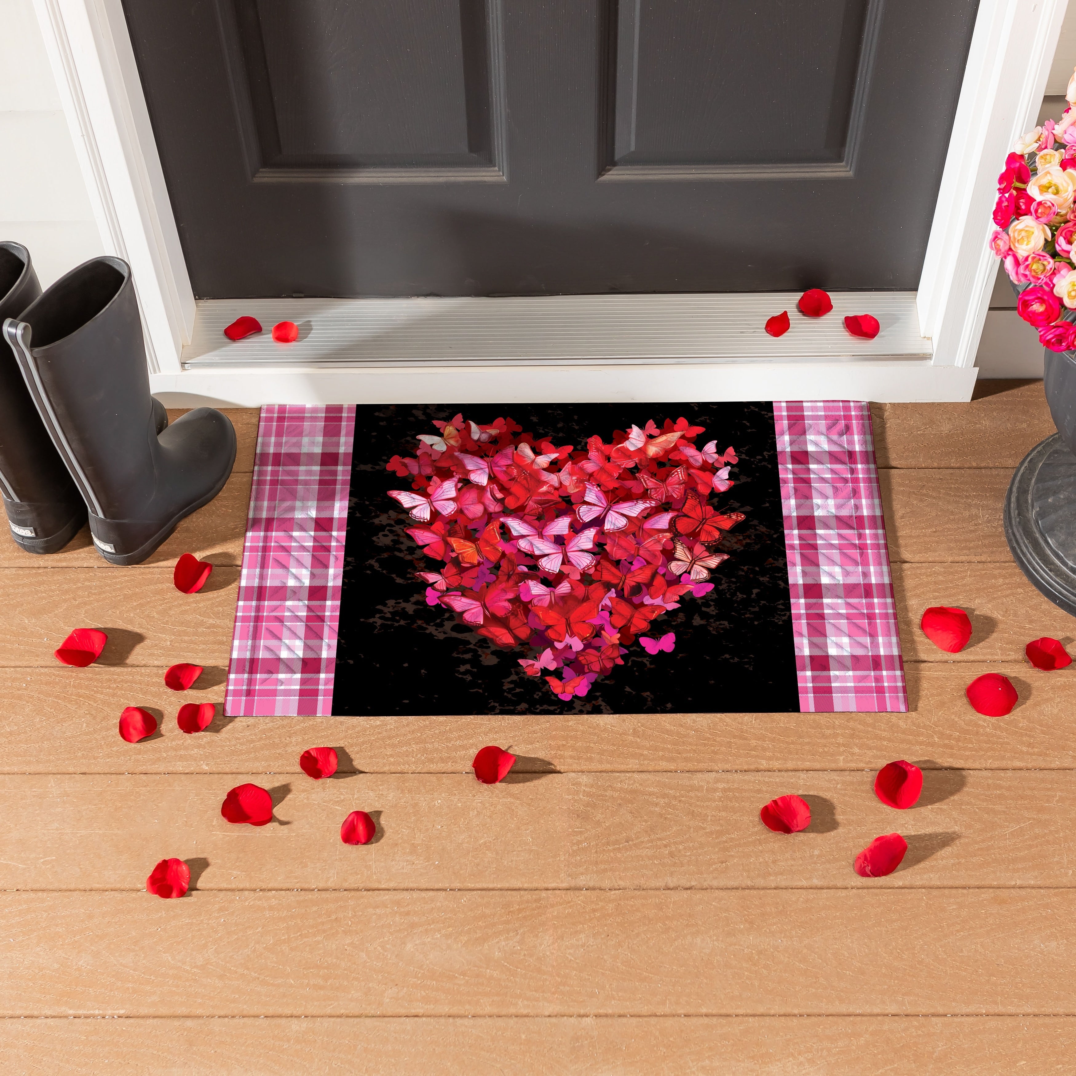 Butterfly Heart Embossed Door Mat 30 X 18