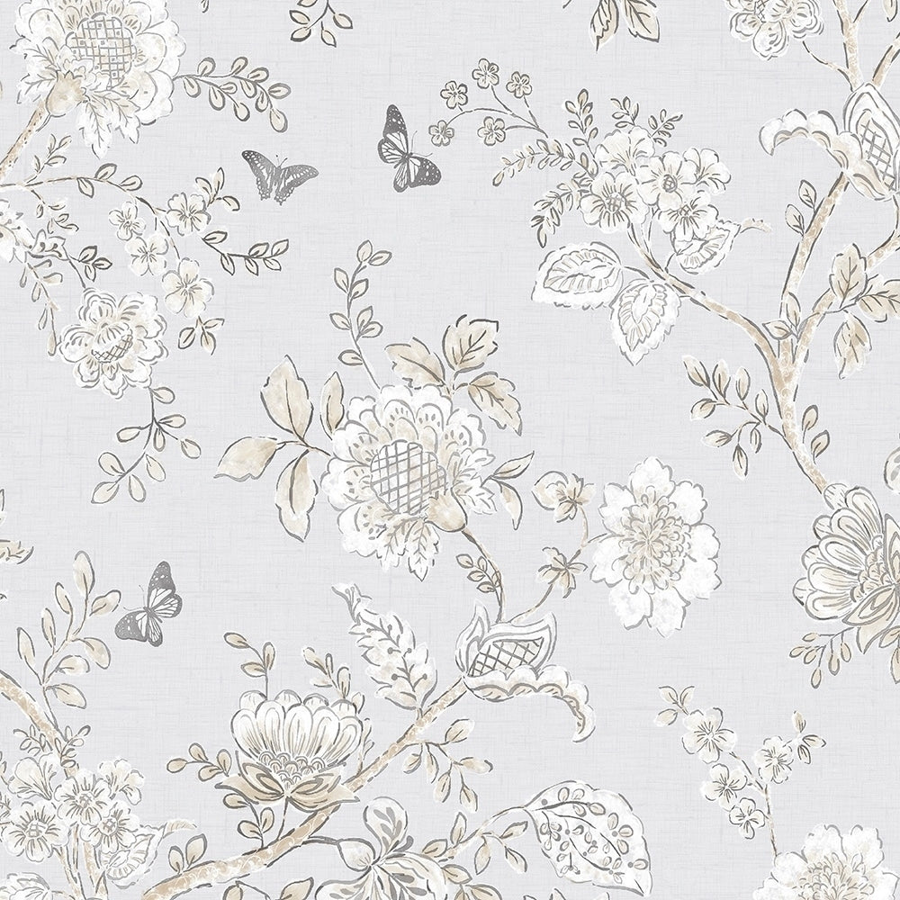 Butterfly Toile Wallpaper Floral In Grey Beige Dove