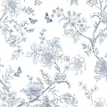 Butterfly Toile Wallpaper Floral In Light Blue Blue Navy