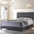 Button Tufted Design Charcoal Fabric Upholstered Bed