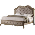 Button Tufted Fabric Eastern King Size Bed With Molded Details Beige