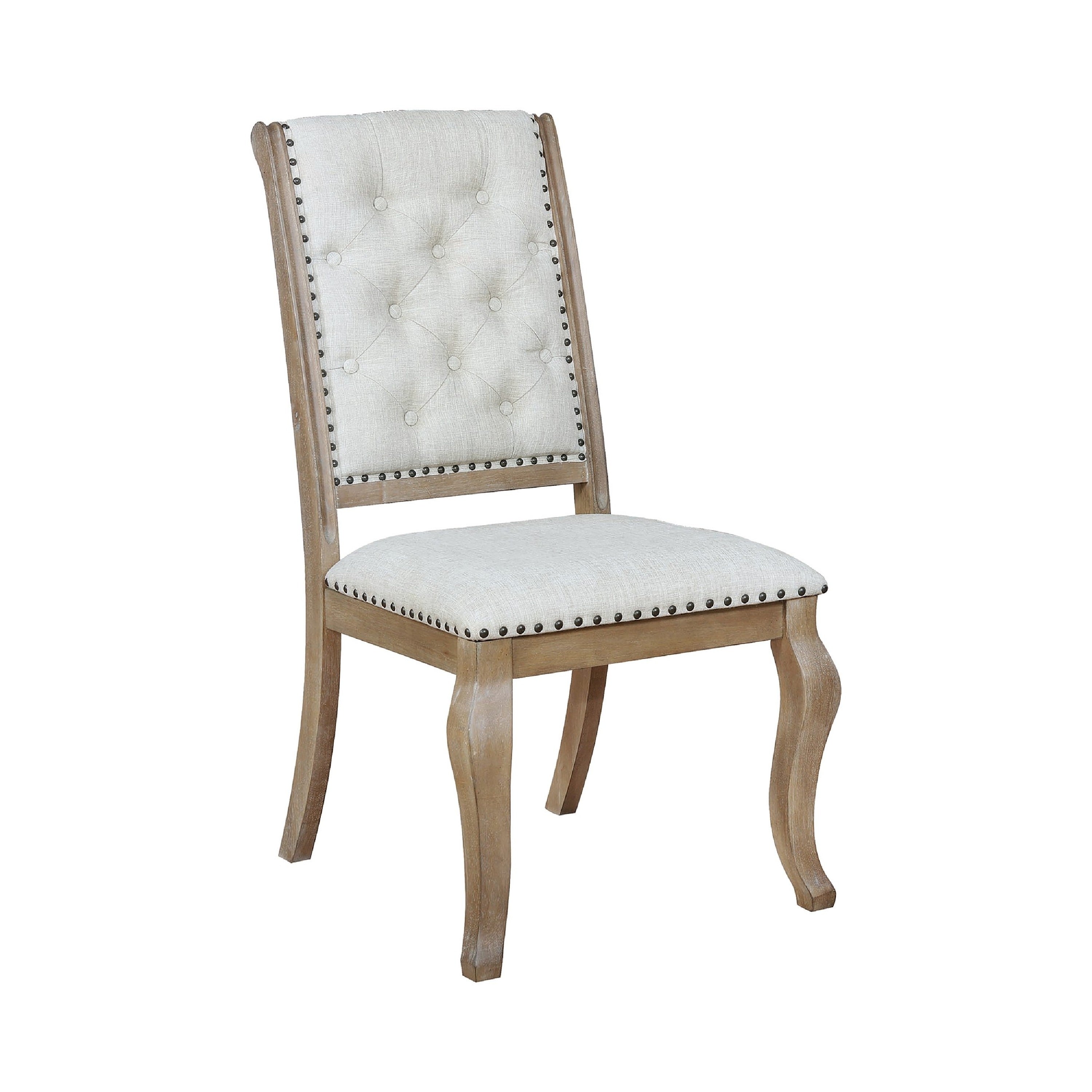 Button Tufted Fabric Side Chair With Cabriole Legs Set Of 2 Brown And Cream