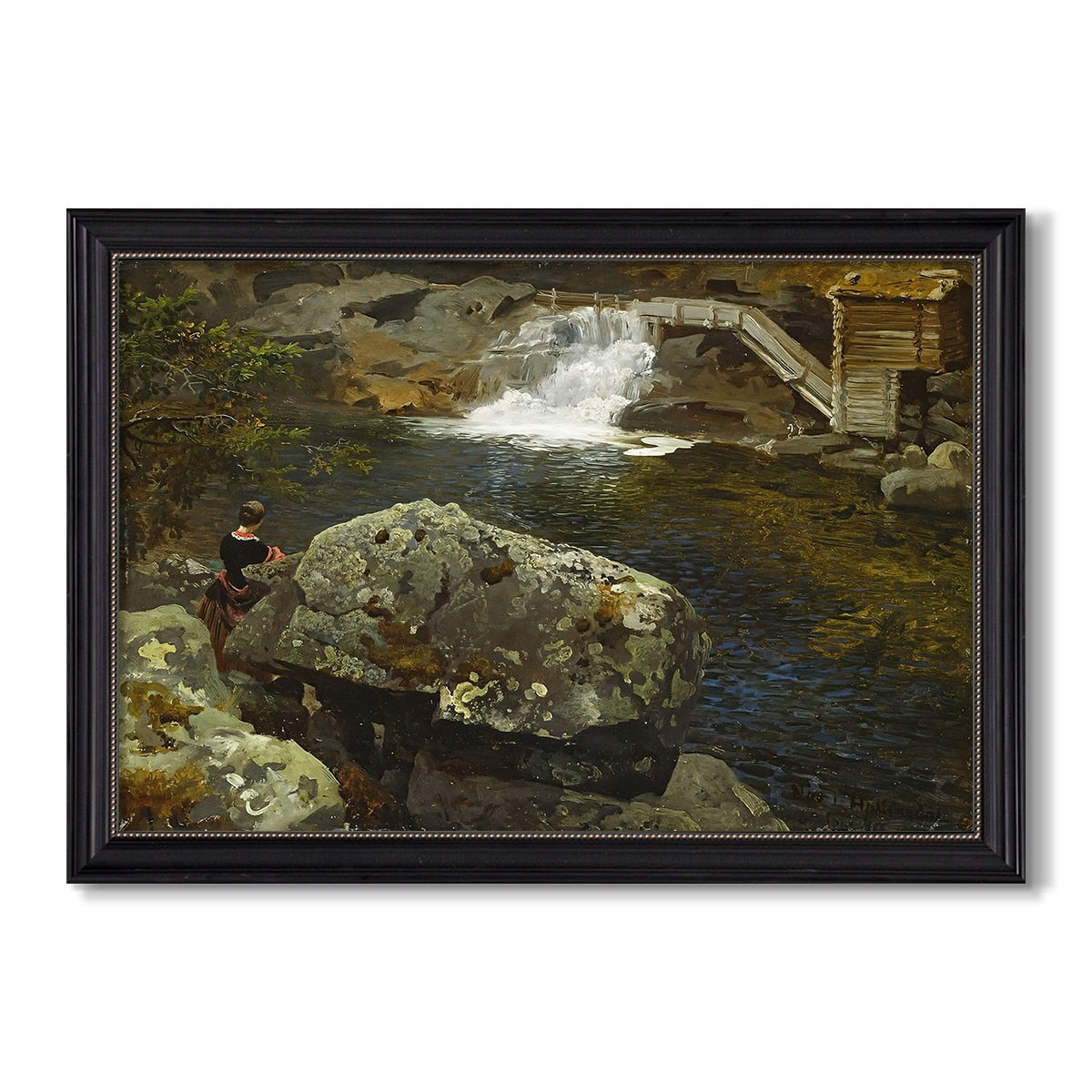 By The Mill Pond 1850 Hans Gude Custom Framed Canvas