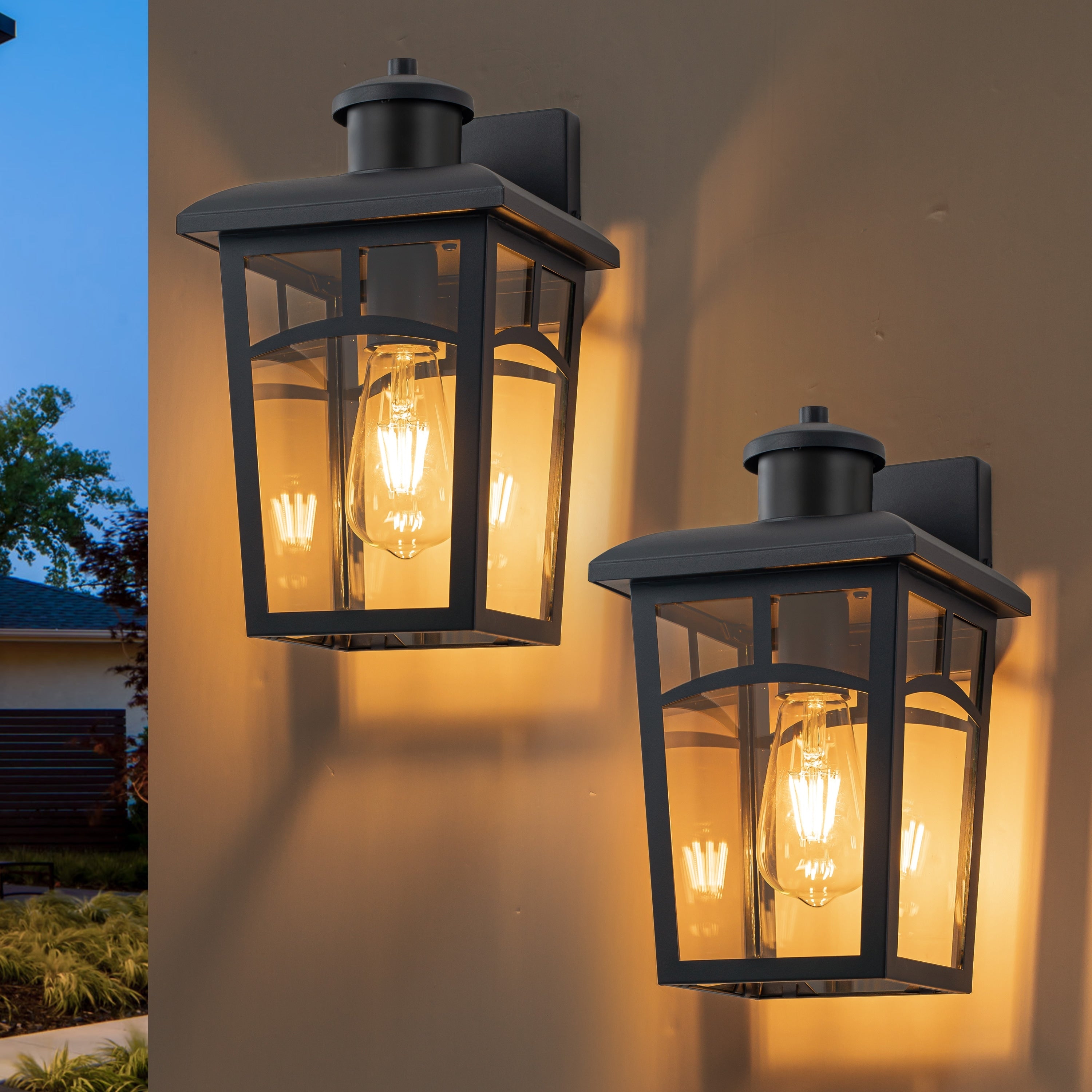 C Cattleya 2 Pack Matte Black Outdoor Wall Lantern Sconce With Clear Glass Shade