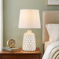 C Cattleya 20 Inch Ceramic Table Lamp With Hollow Cut Out Base 3 Way Rotary Switch Fabric Shade