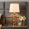 C Cattleya 23.5 Inch Clear Glass Table Lamp With Textured Base And White Fabric Shade