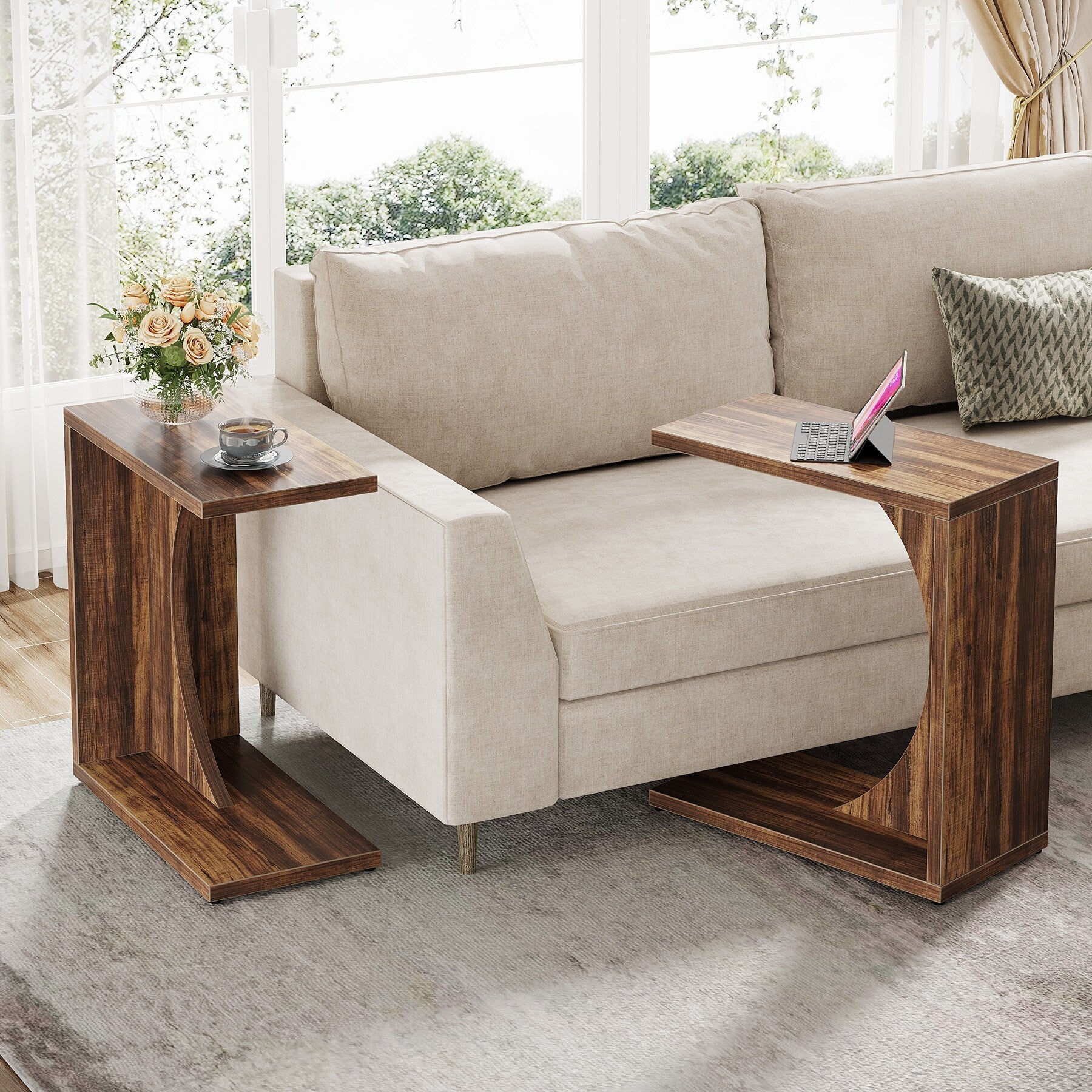 C Shaped End Table For Small Space Sofa Side Table For Couch