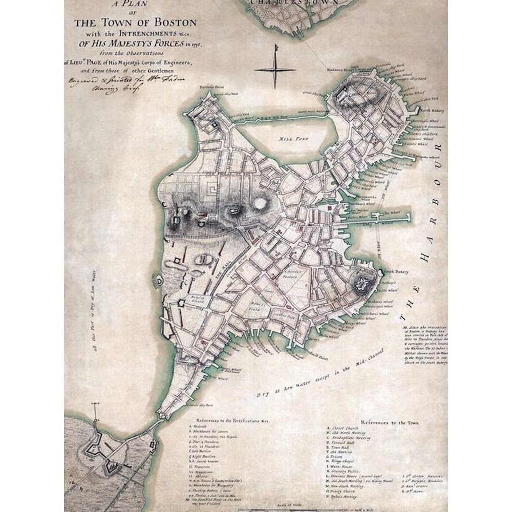 Canvas Antique Boston Harbor Map By Brandi Fitzgerald Graphic Art