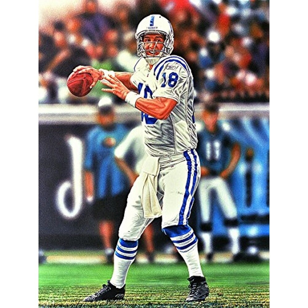 Canvas Peyton Manning Indianapolis Colts By Darryl Vlasak Oil Sports Football Painting Print On Wrapped Canvas 18 X 24